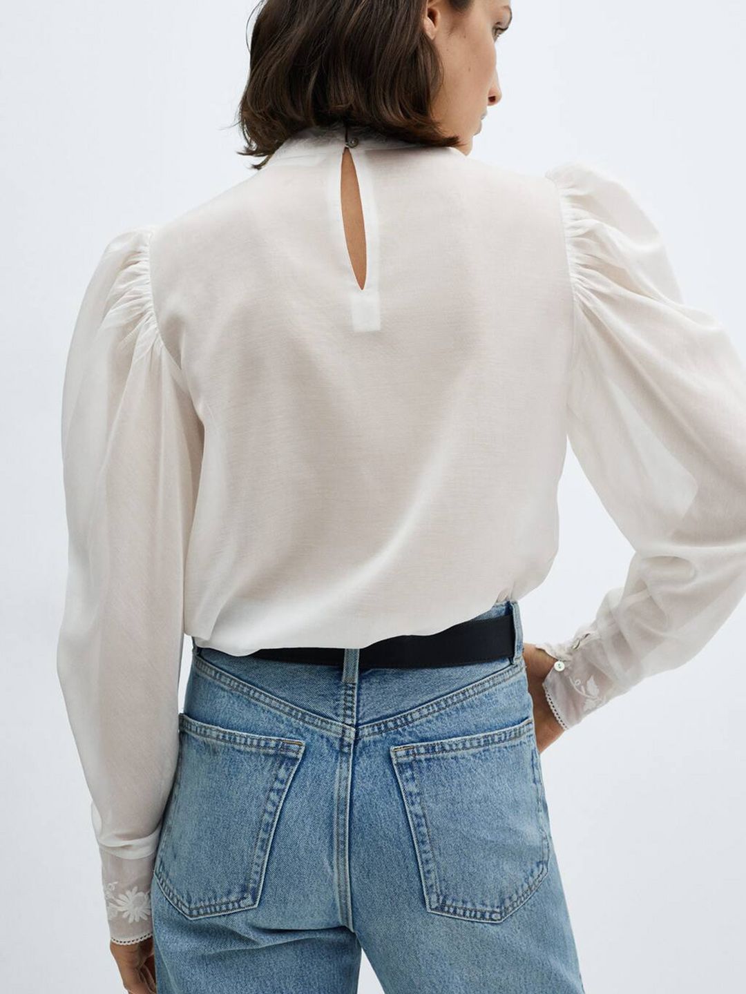 Embroidered Lace Inserts Pleated Top