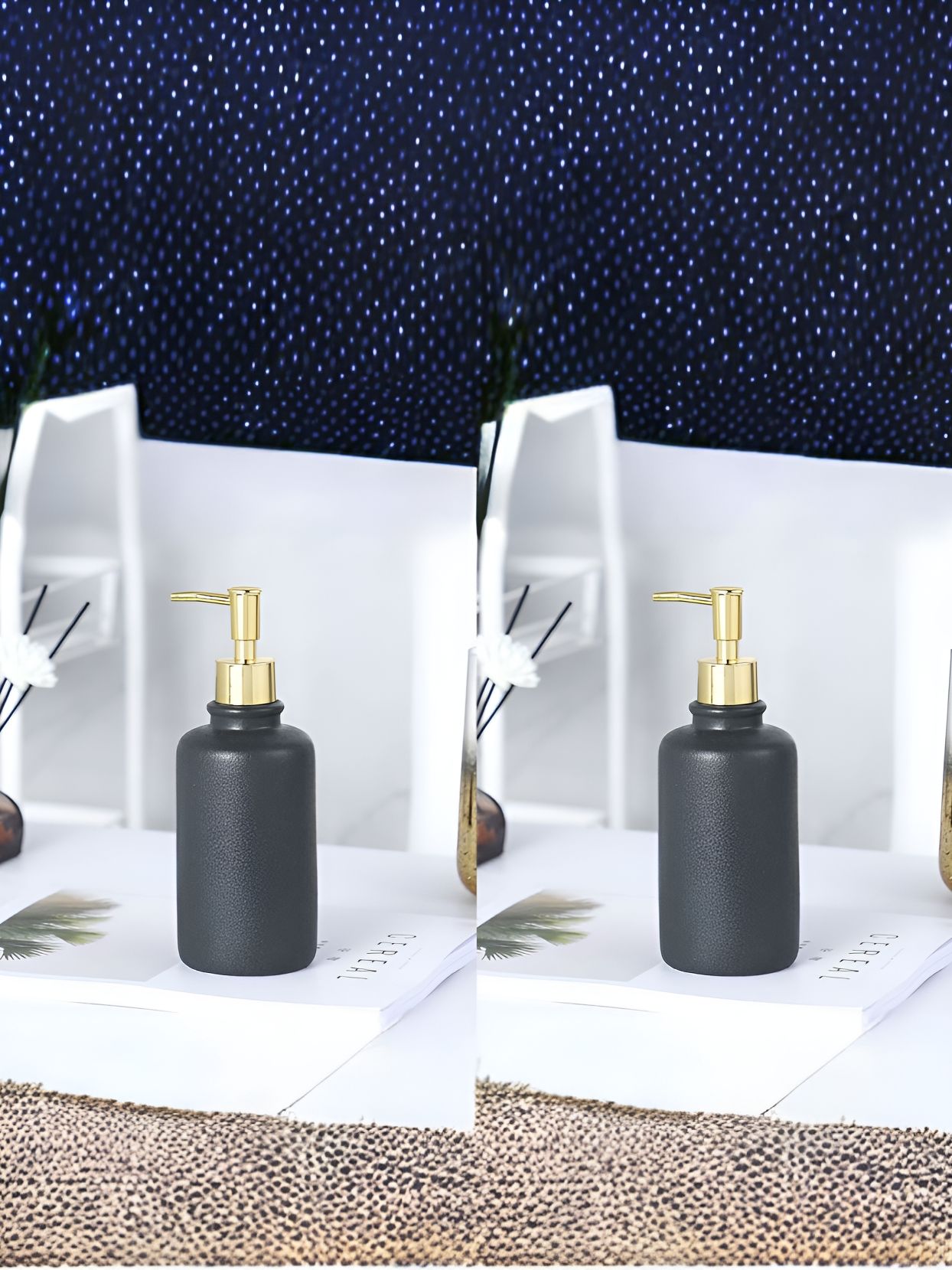 USHA SHRIRAM Black 2 Pieces Ceramic Soap Dispenser 400 ml