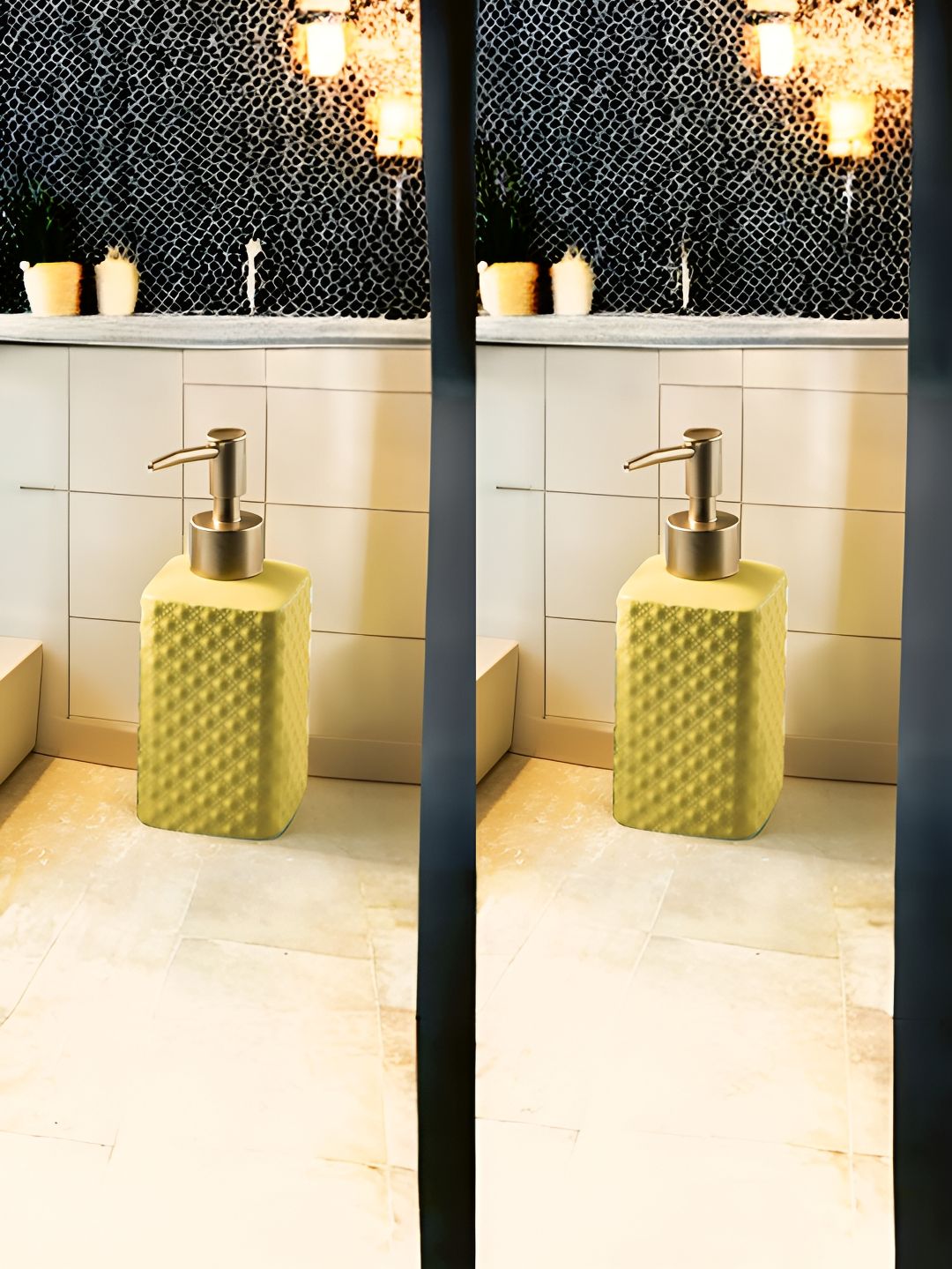 USHA SHRIRAM Grey 2 Pieces Checked Matte Contemporary Soap Dispenser Bottle 350 ml