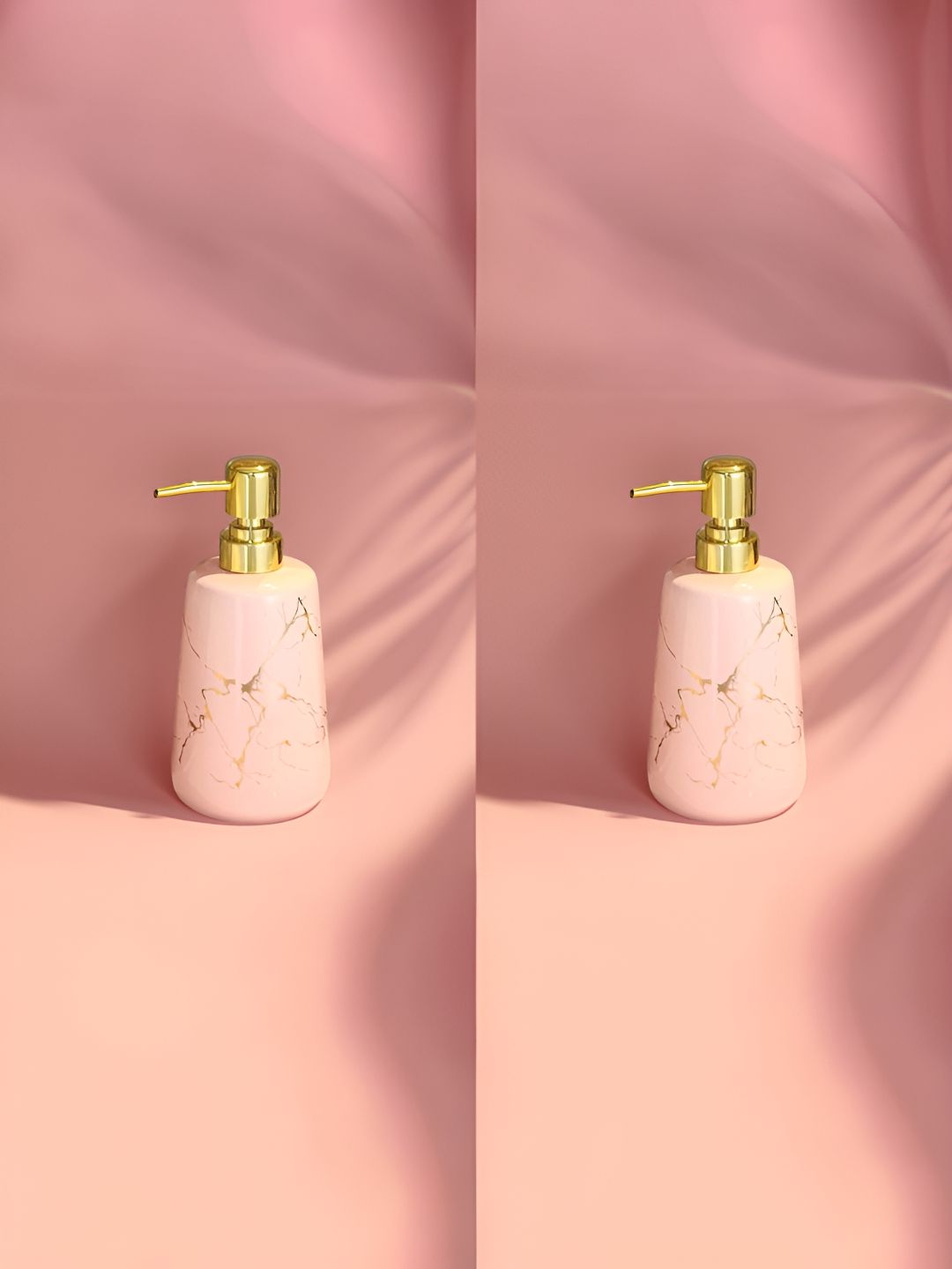 USHA SHRIRAM Pink 2 Pieces Textured Glossy Contemporary Soap Dispenser 260 ml