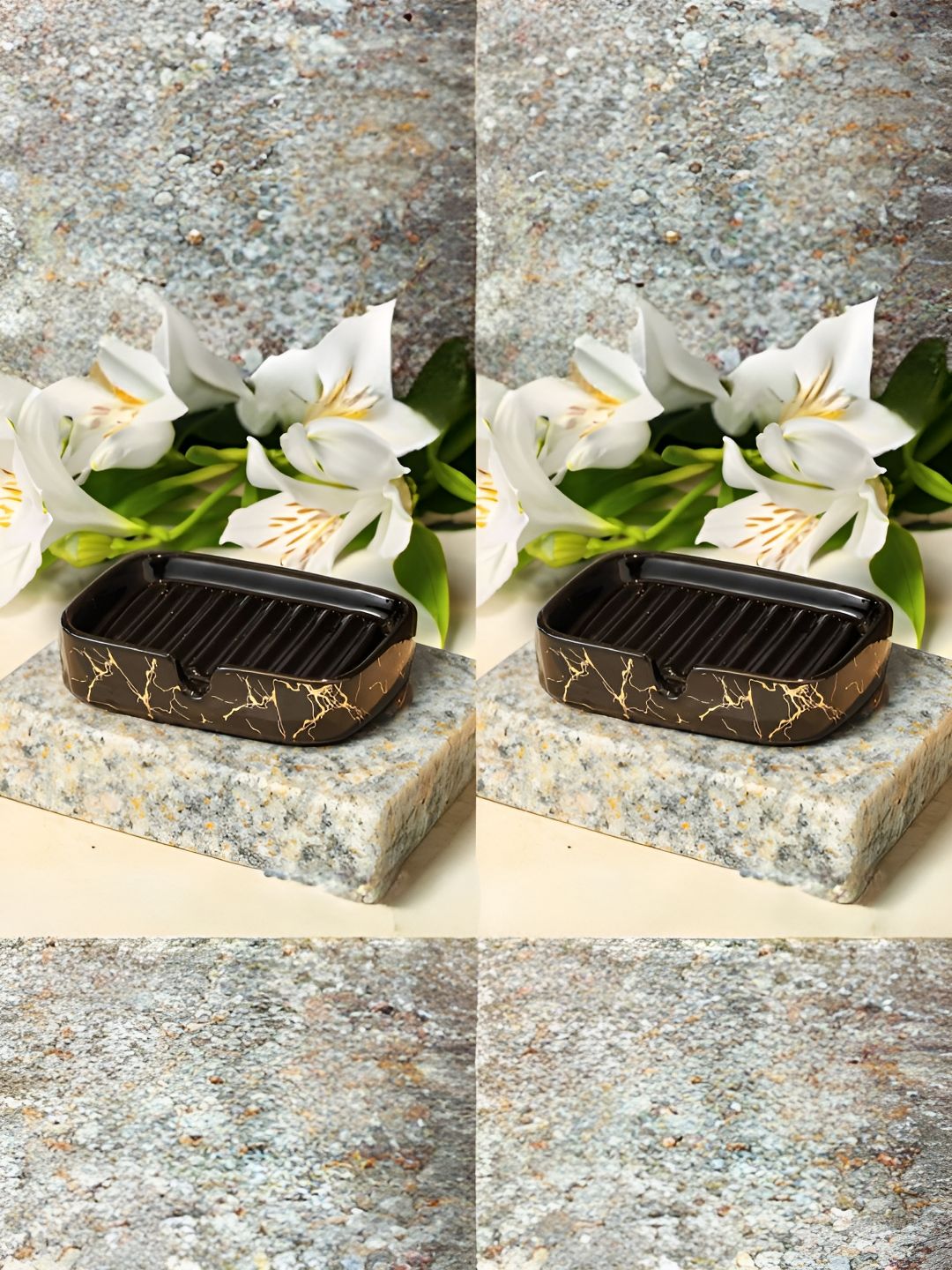 USHA SHRIRAM Black 2 Pieces Ceramic Soap Dish