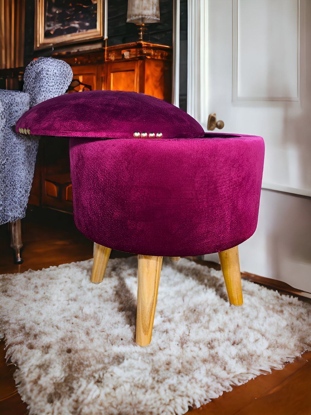 Shadowkart Pink Wooden Pouffes Sitting Mudda Ottomans