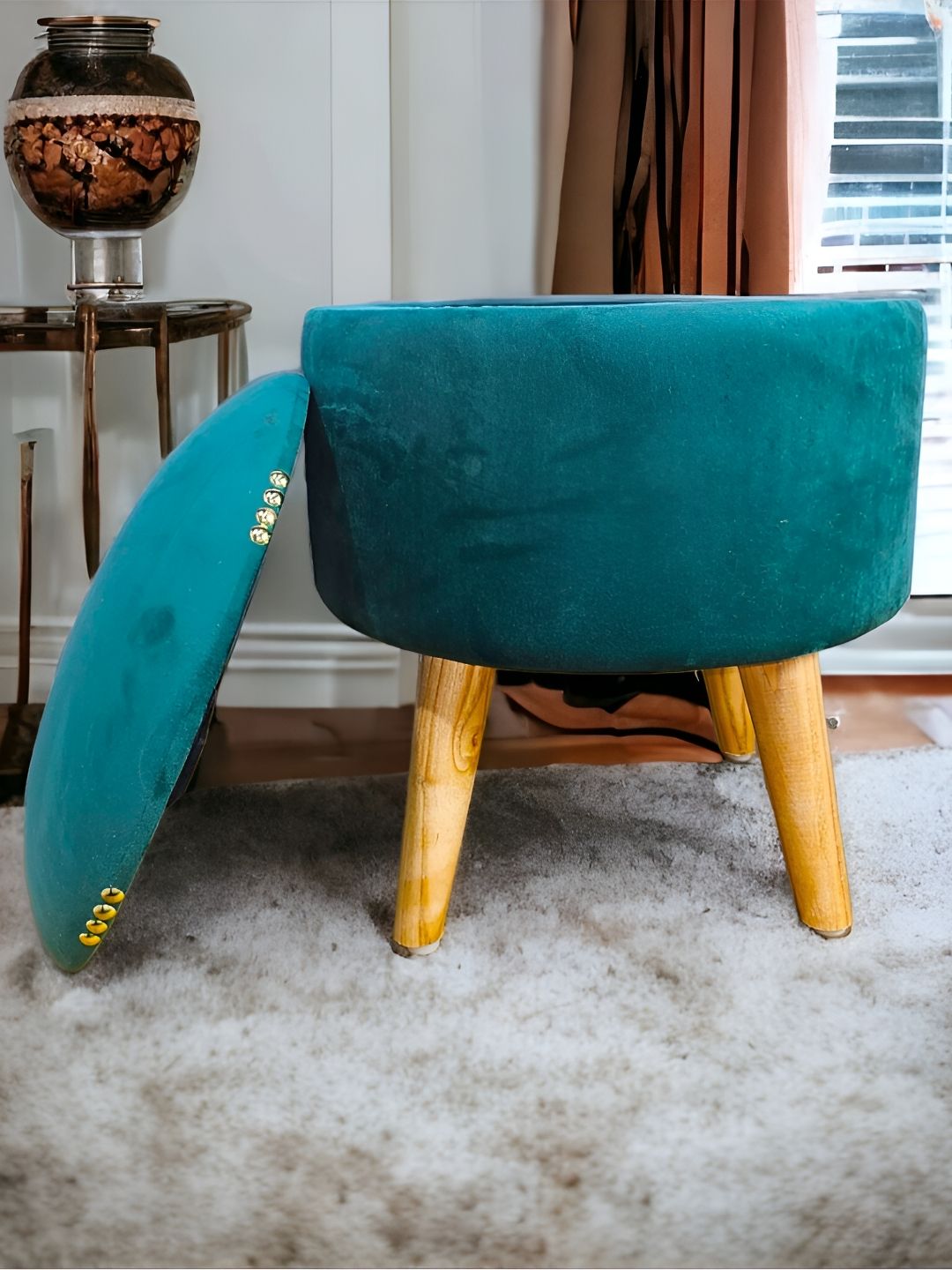 Shadowkart Green Wooden Pouffes Sitting Mudda Ottomans