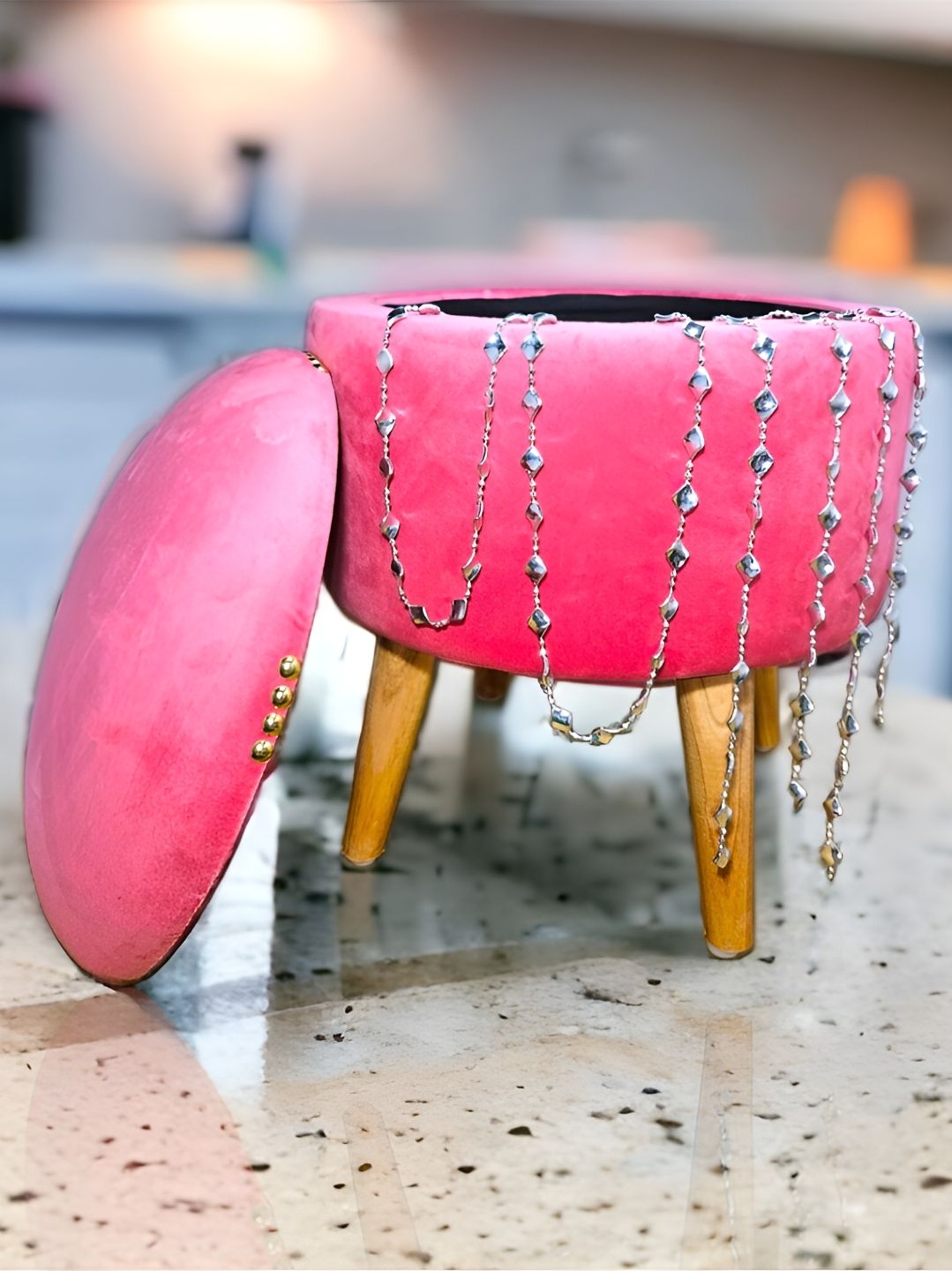 Shadowkart Pink Wooden Pouffes Sitting Mudda Ottomans