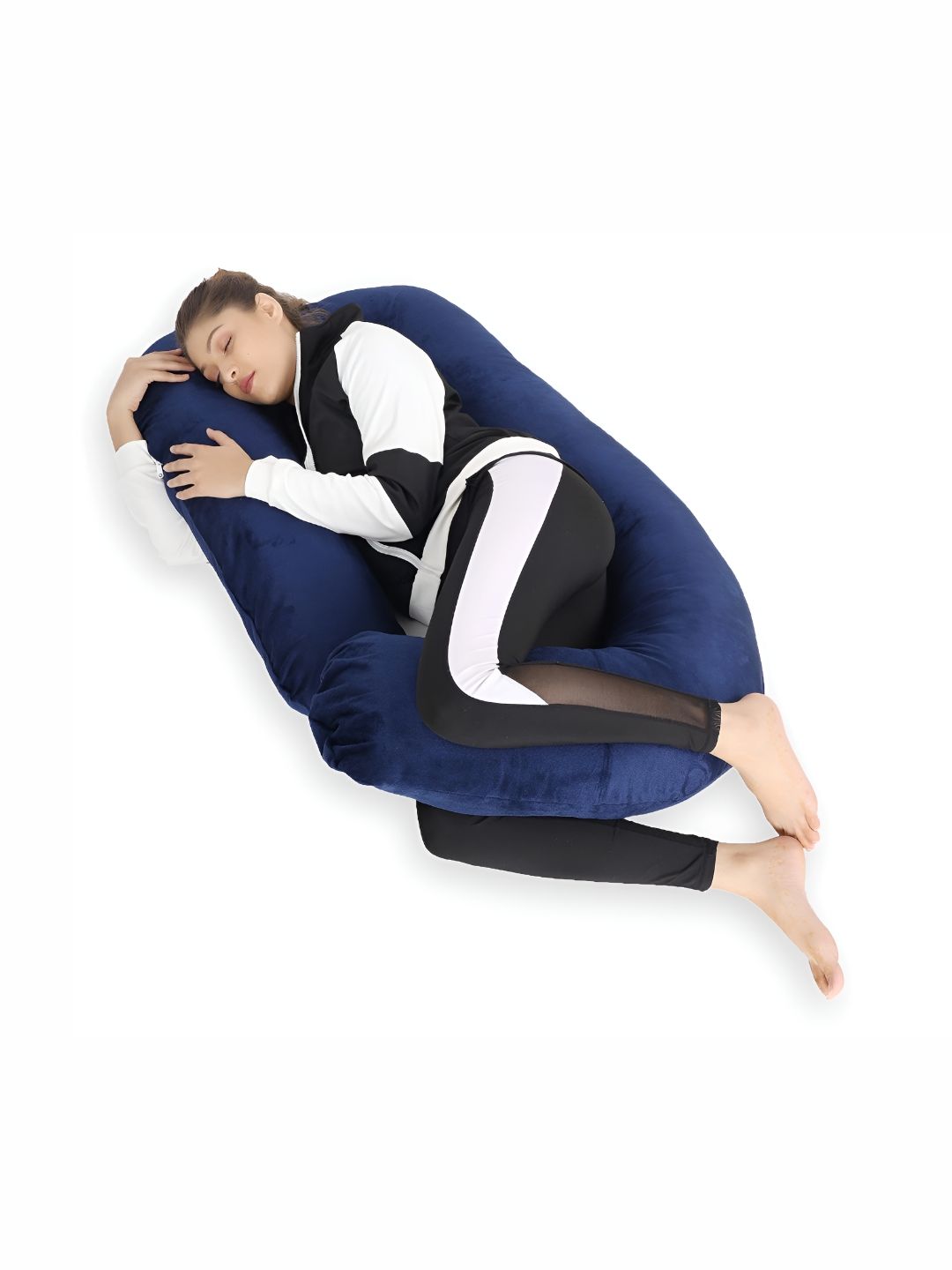 DADDY COOL Navy Blue Solid Faux Velvet Lightweight Firm Fibre Maternity Pillow-137.2 x 137.2 x 137 cm