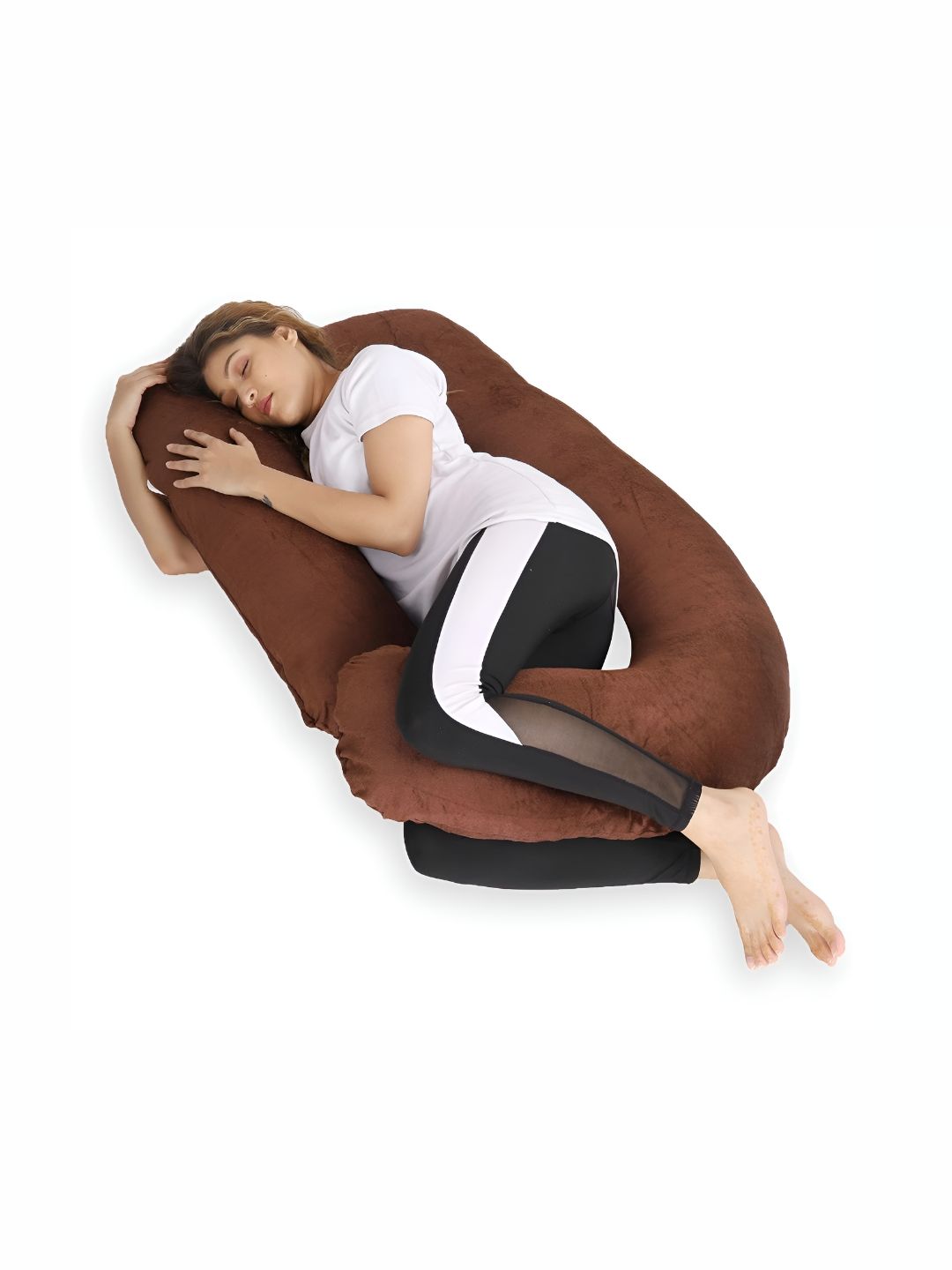 DADDY COOL Brown Solid Faux Velvet Lightweight Firm Fibre Maternity Pillow-19.8 x 76.2 x 139.7 cm