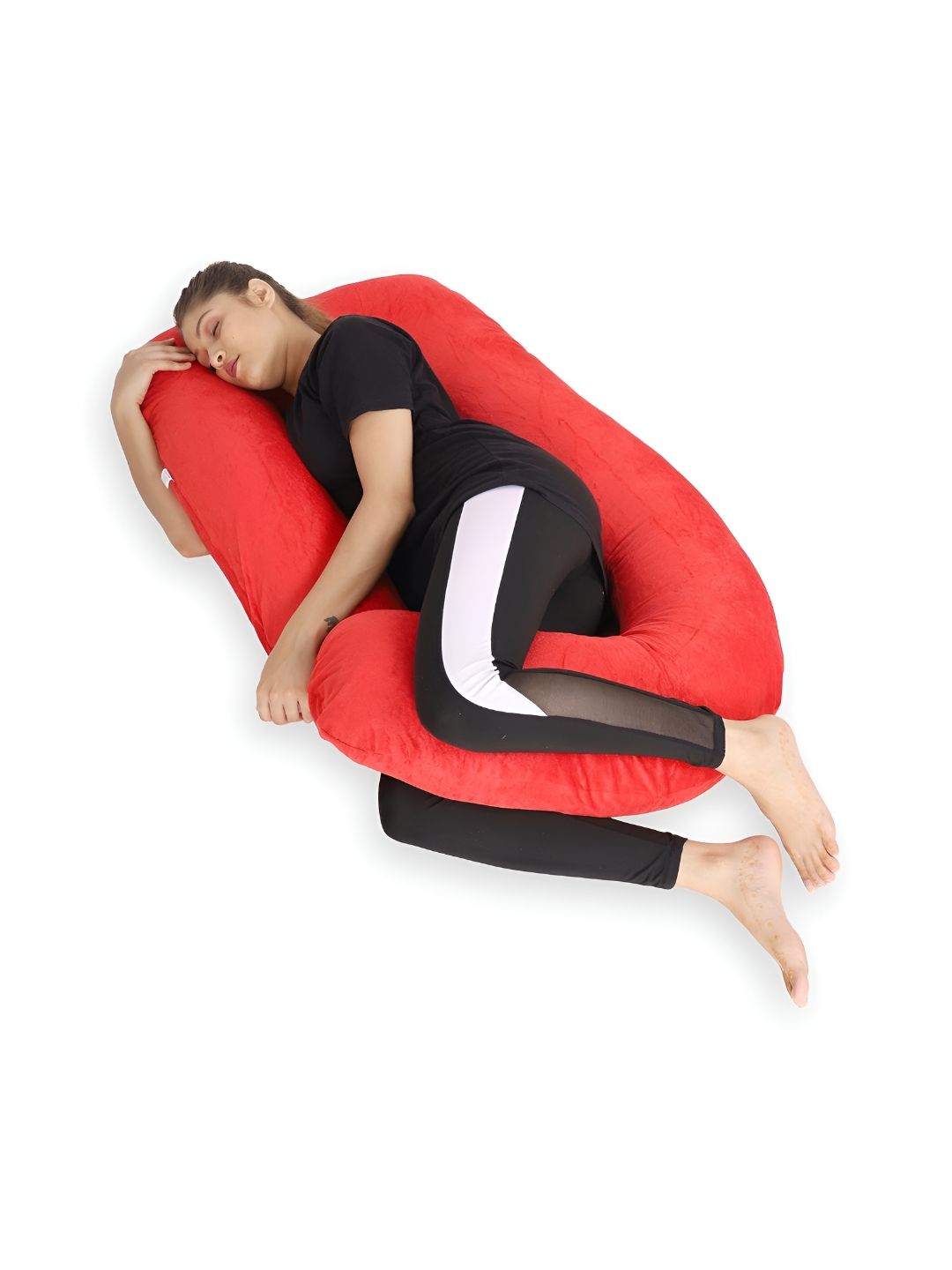 DADDY COOL Red Solid Faux Velvet Lightweight Firm Fibre Maternity Pillow-19.8 x 76.2 x 139.7 cm
