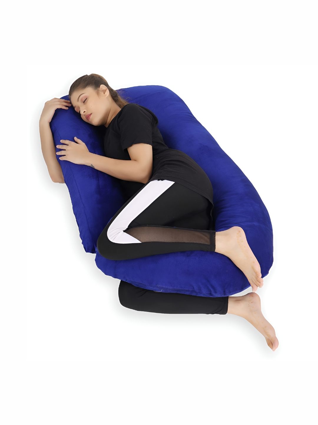 DADDY COOL Blue Solid Faux Velvet Lightweight Firm Fibre Maternity Pillow-19.8 x 76.2 x 139.7 cm