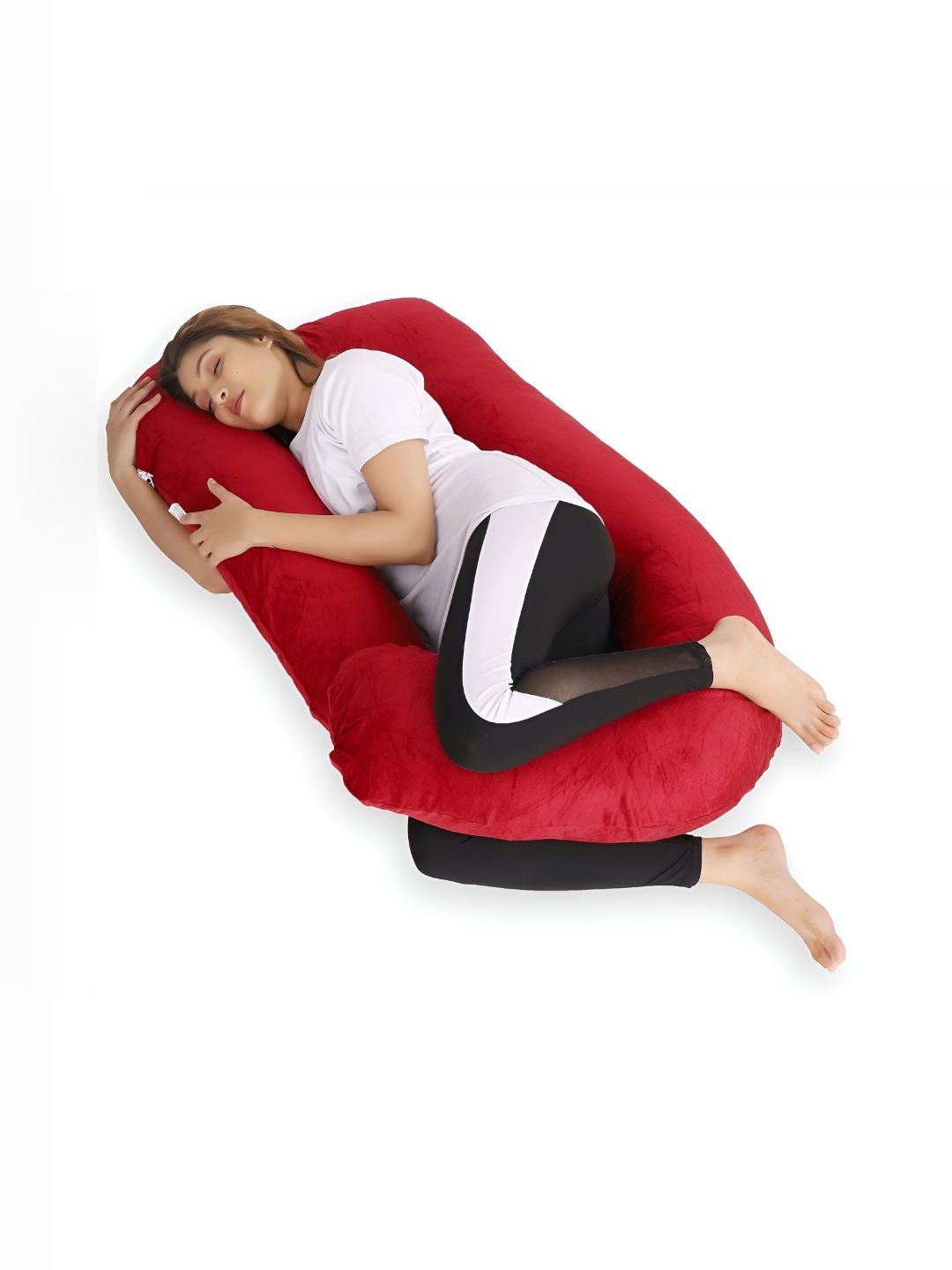 DADDY COOL Maroon Solid Faux Velvet Lightweight Firm Fibre Maternity Pillow-19.8 x 76.2 x 139.7 cm