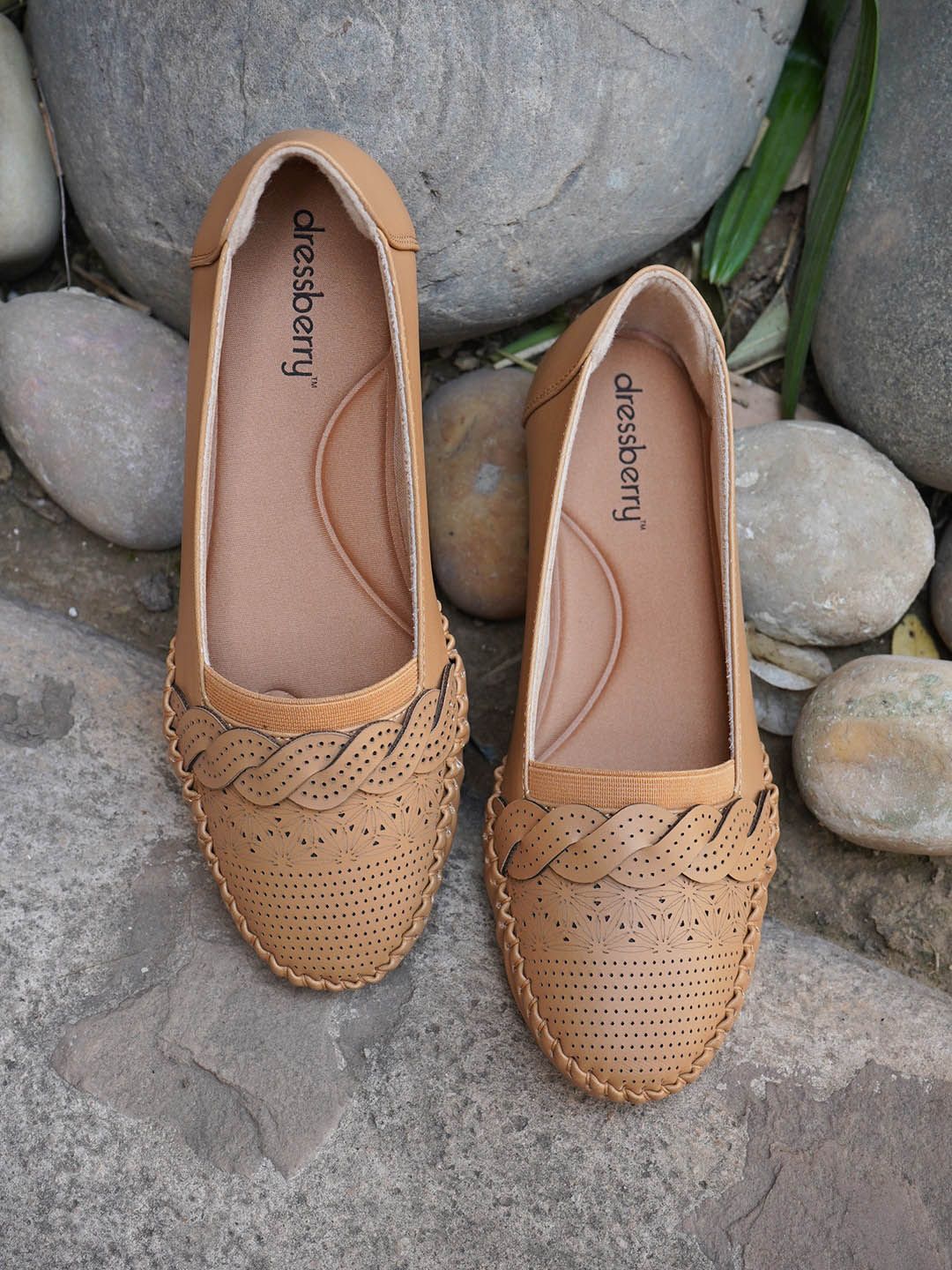 DressBerry Beige Laser Cut Ballerinas