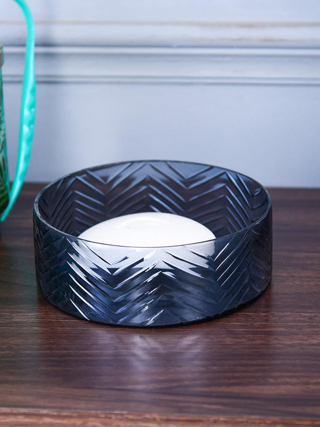 Athome by Nilkamal Blue Textured Transparent Glass Soap Dish