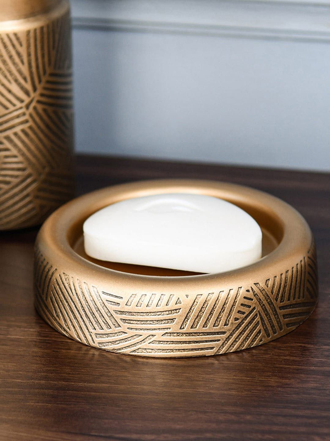 Athome by Nilkamal Gold Toned Textured Soap Dish