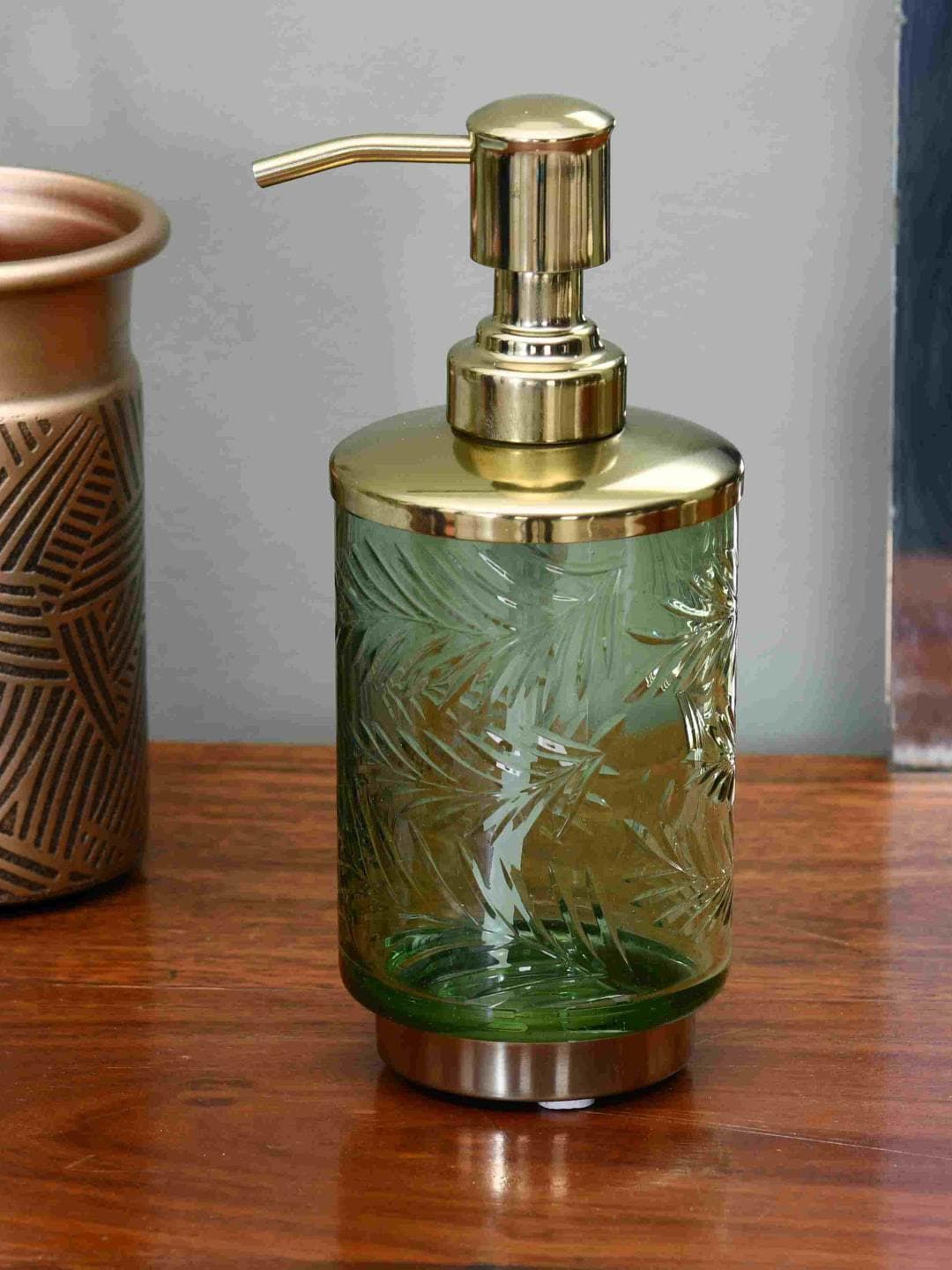 Athome by Nilkamal Green & Gold Toned Textured Soap Dispennser