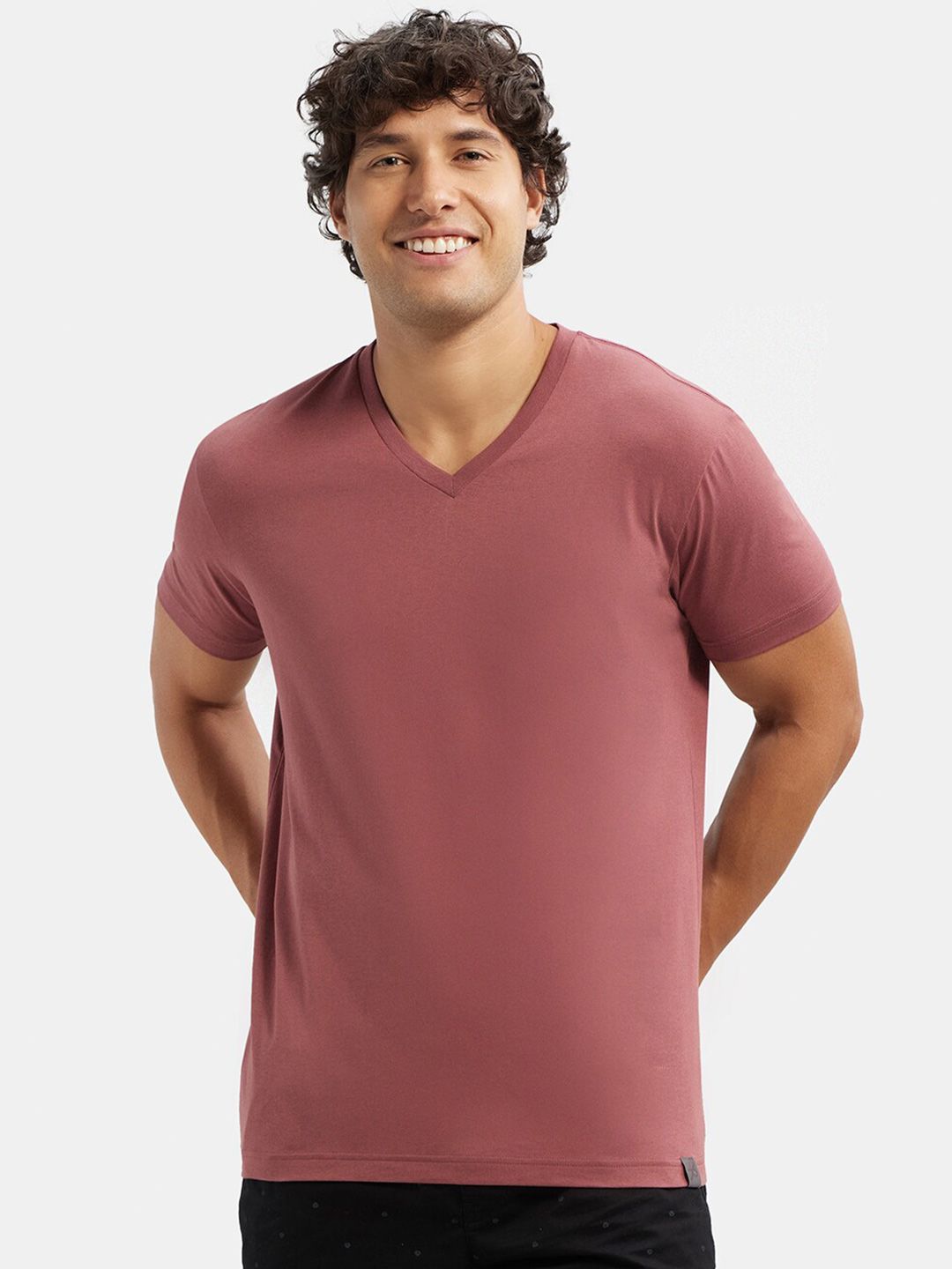 Jockey Super Combed Cotton Rich Solid V Neck Half Sleeve Tshirt-2726