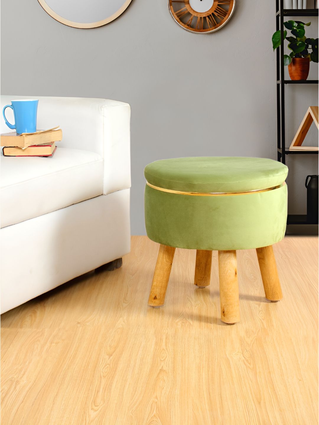 Shadowkart Green Wooden Pouffes Sitting Mudda Ottomans