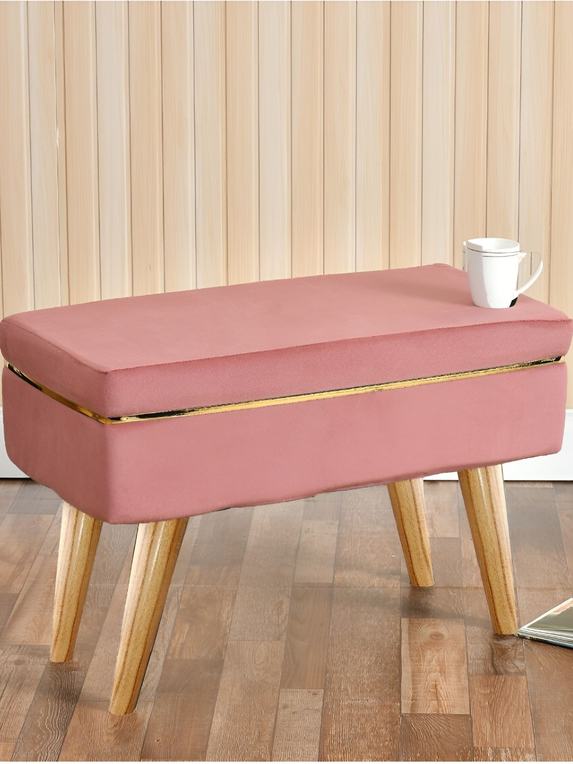 Shadowkart Pink Abstract Wooden Textured Puffies Ottoman