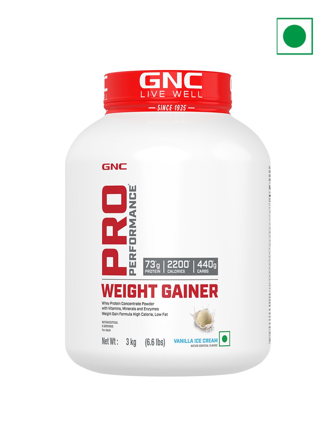GNC Pro Performance Weight Gainer Powder For Healthy Body Gains - Vanilla Ice Cream - 3Kg