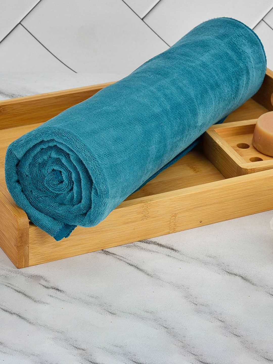 Aura Blue 2 Pieces Microfiber 400 GSM Absorbent UltraSoft Anti-Fade Bath Towel