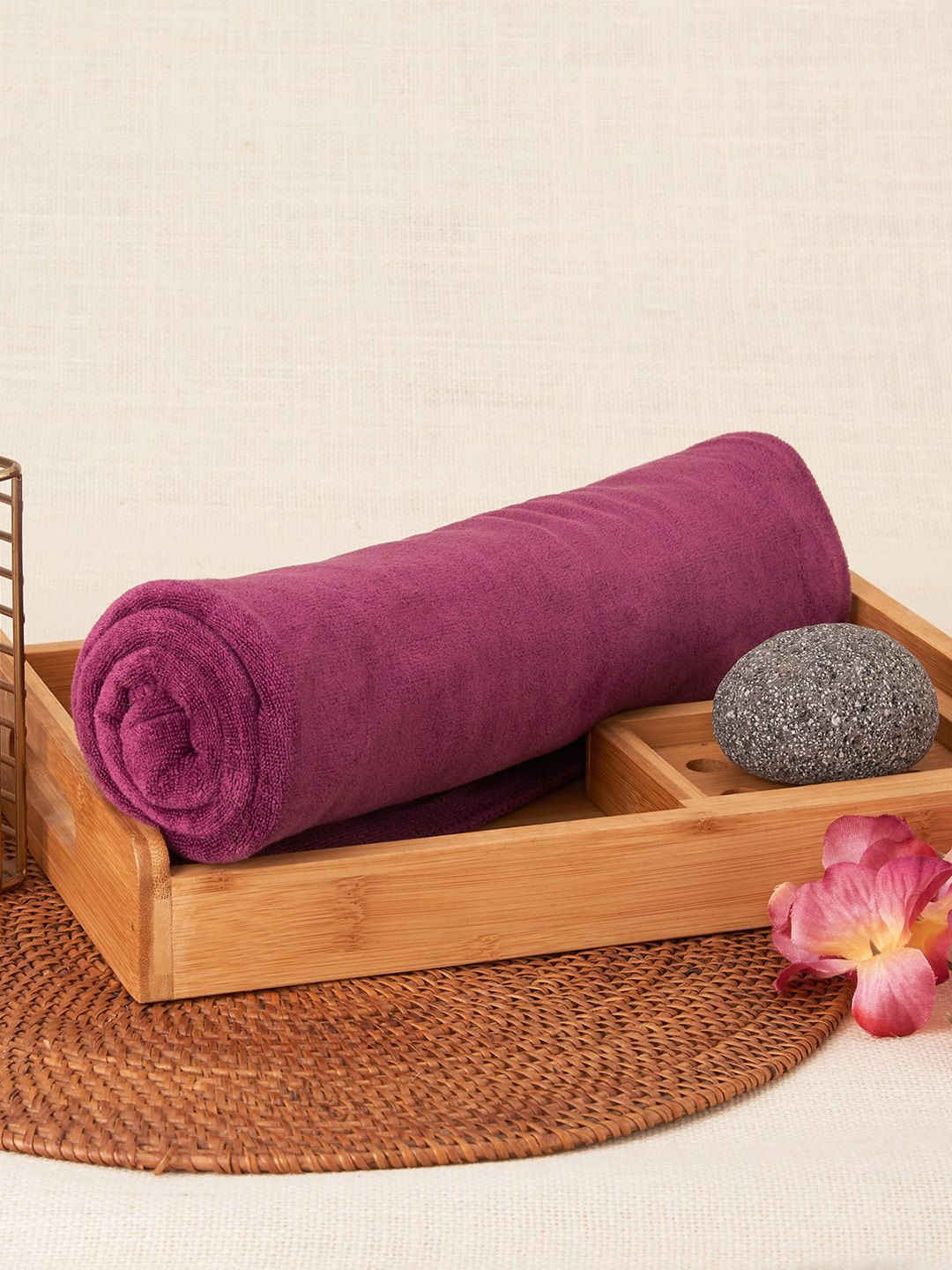 Aura 2 Pieces Purple Microfiber 400 GSM Absorbent Ultra Soft Anti-Fade Bath Towels
