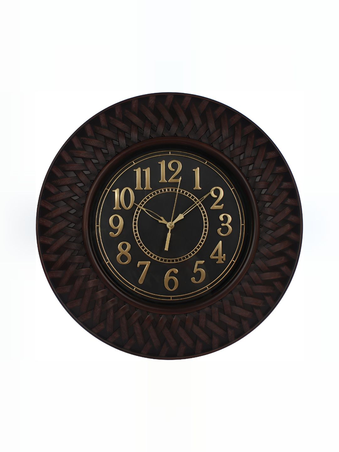 Sigaram Brown & Gold-Toned Textured Round Shaped Contemporary Wall Clock