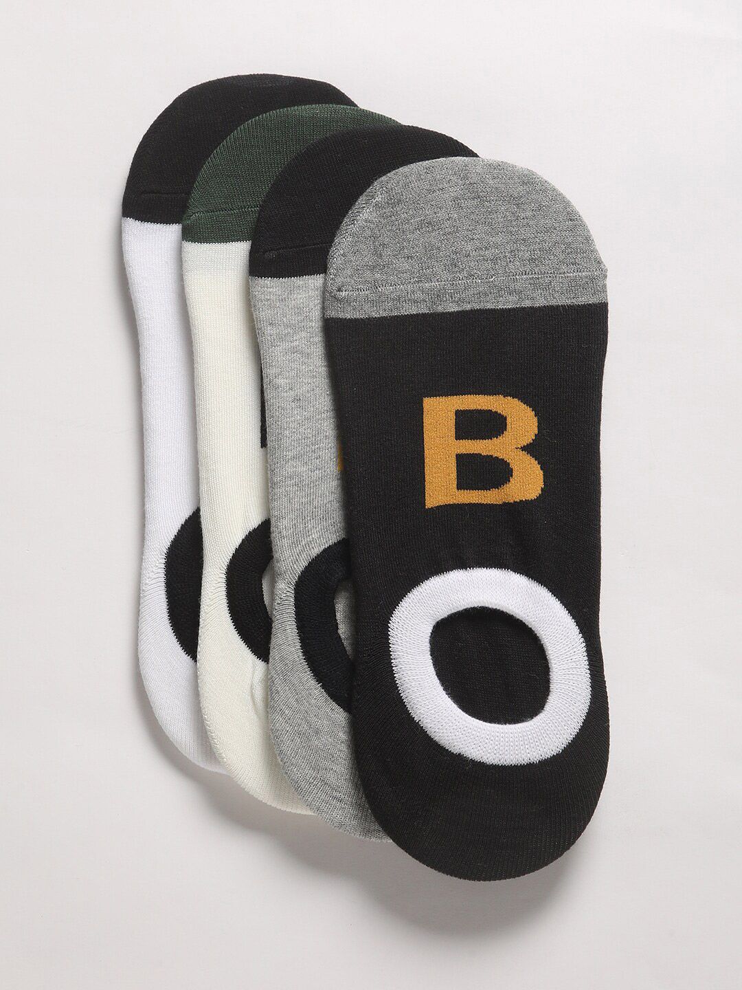 THE BEAR HOUSE Men Pack Of 4 Assorted Cotton Shoe Liners Socks