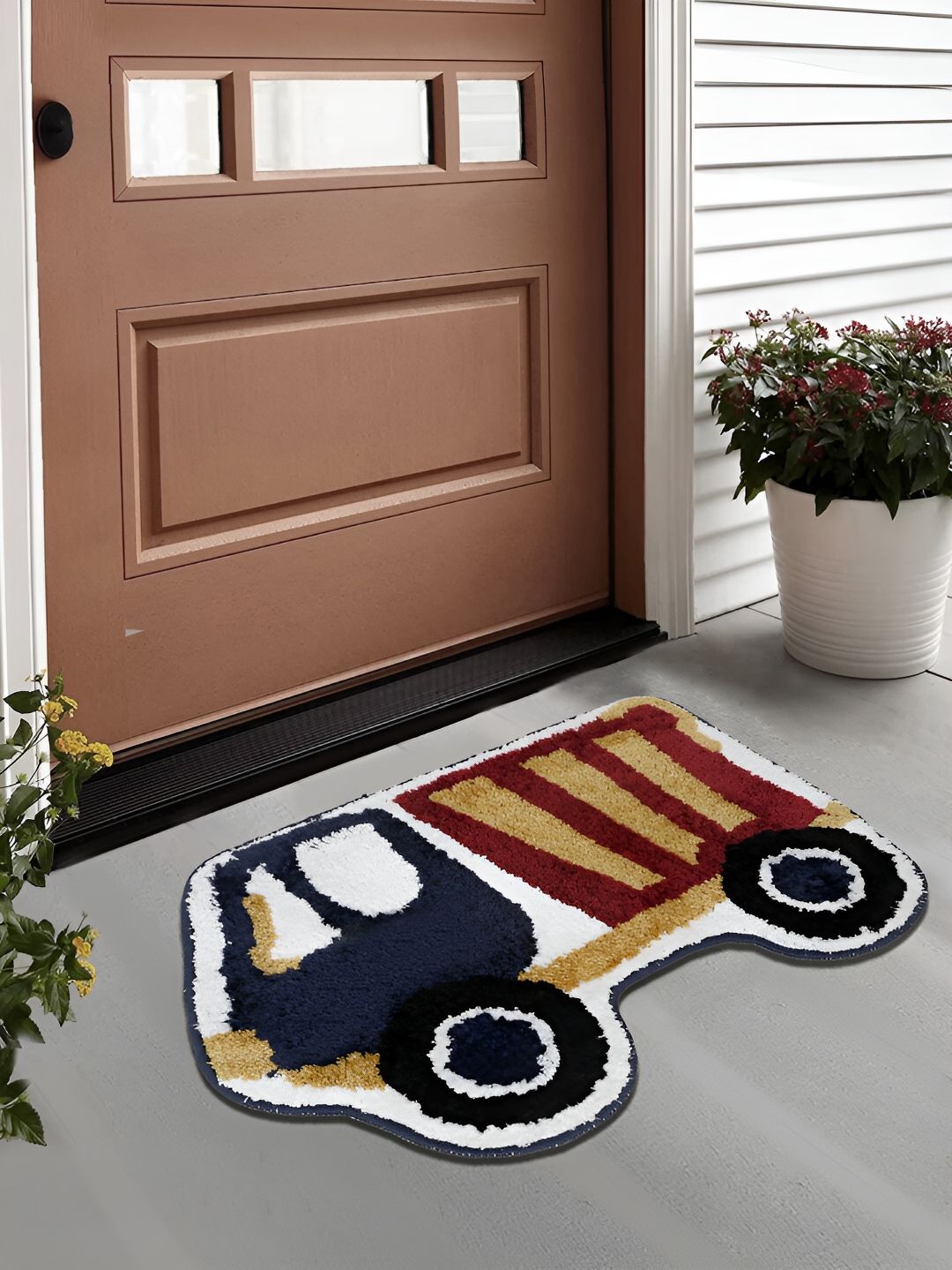 FABINALIV FABINALIV Brown & Maroon Geometric Anti Skid Doormats