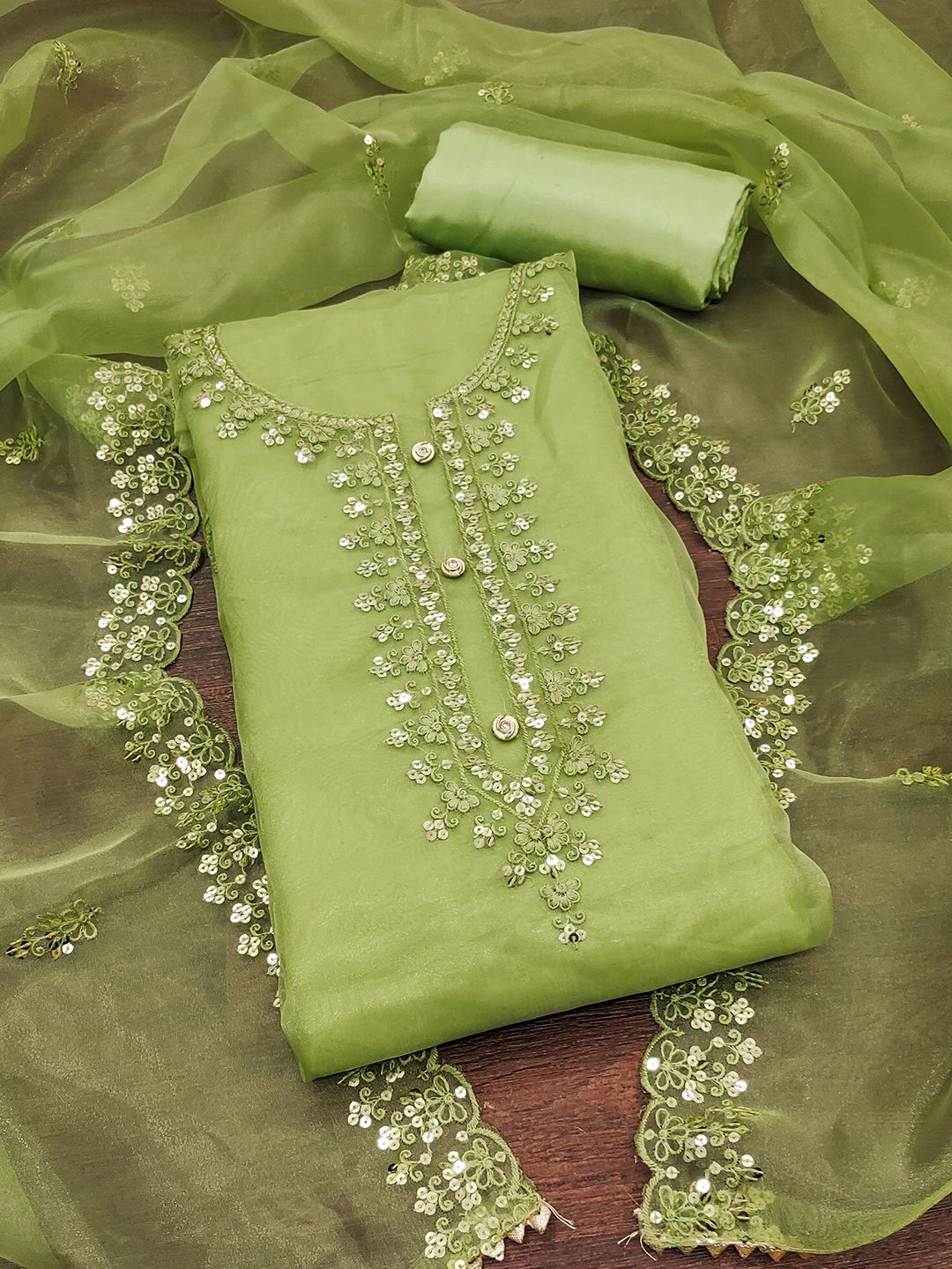 KALINI Embroidered Organza Unstitched Dress Material