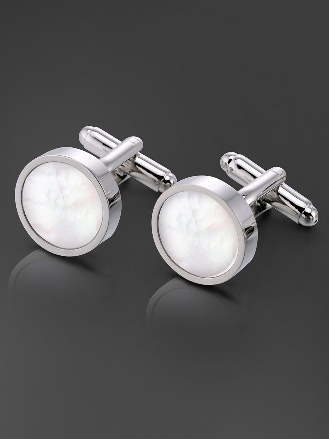 Peora Men 316L Stainless Steel Silver-Plated Printed Cufflink