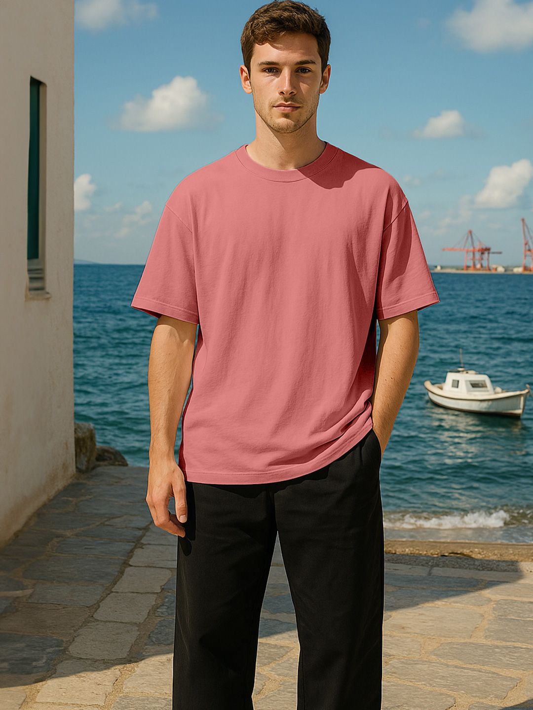 VEIRDO Drop-Shoulder Sleeves Pure Cotton Oversized T-shirt