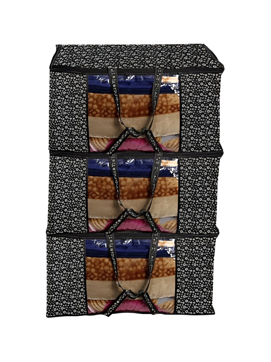 Stylista Black & White 3 Pieces Floral Printed Water Resistant Blanket Storage Organisers