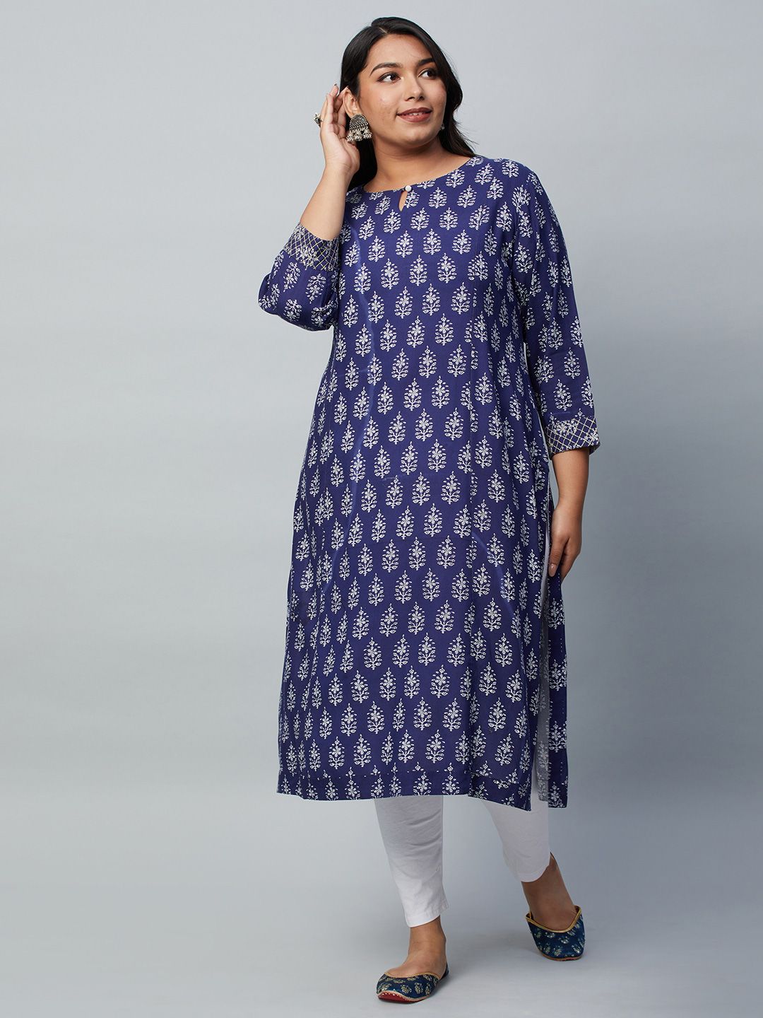 Big Hello - The Plus Life Women Embellished Keyhole Neck Gotta Patti Kaftan Kurta