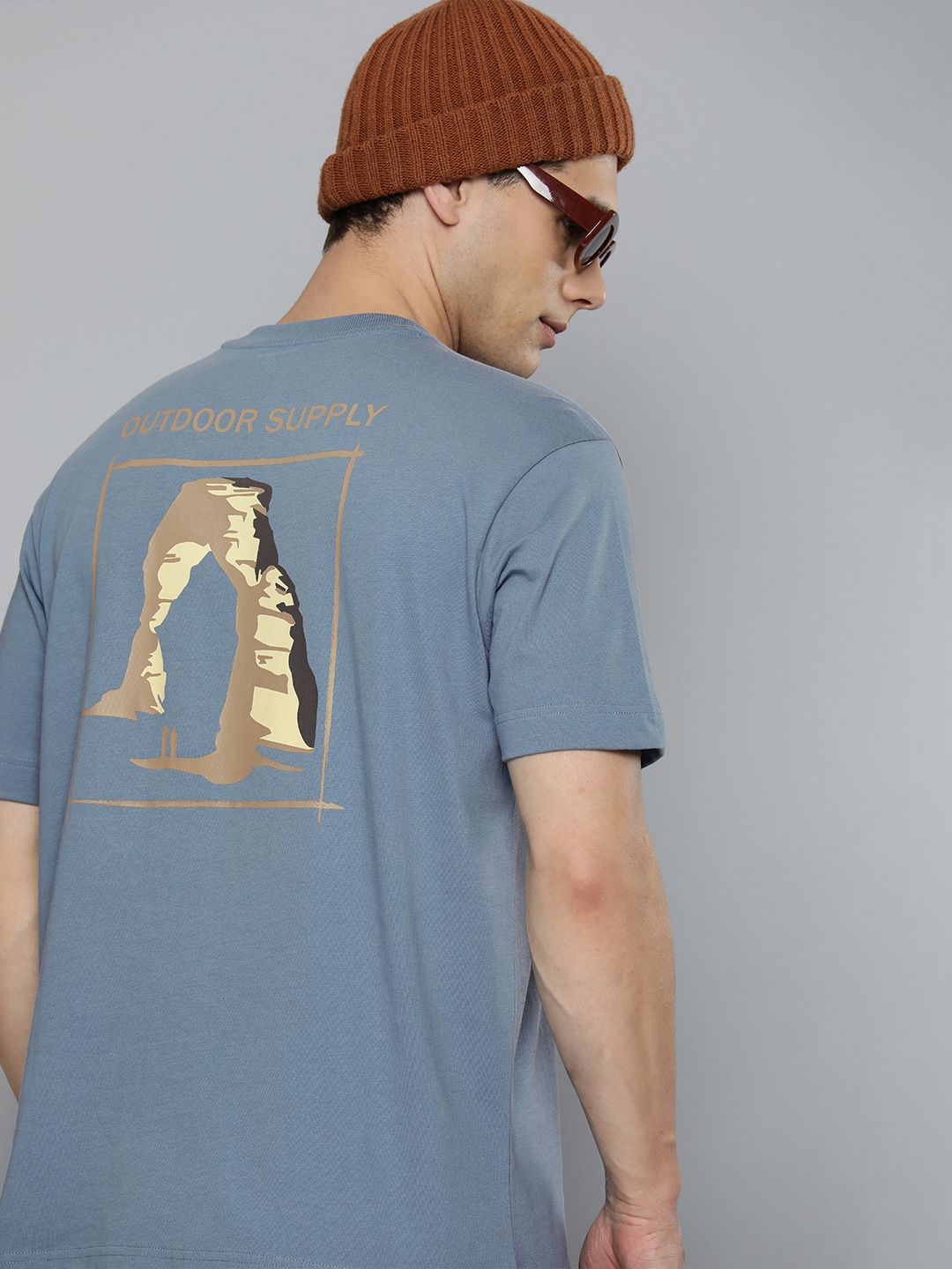 Flying Machine Printed Drop-Shoulder Sleeves Pure Cotton Oversized T-shirt