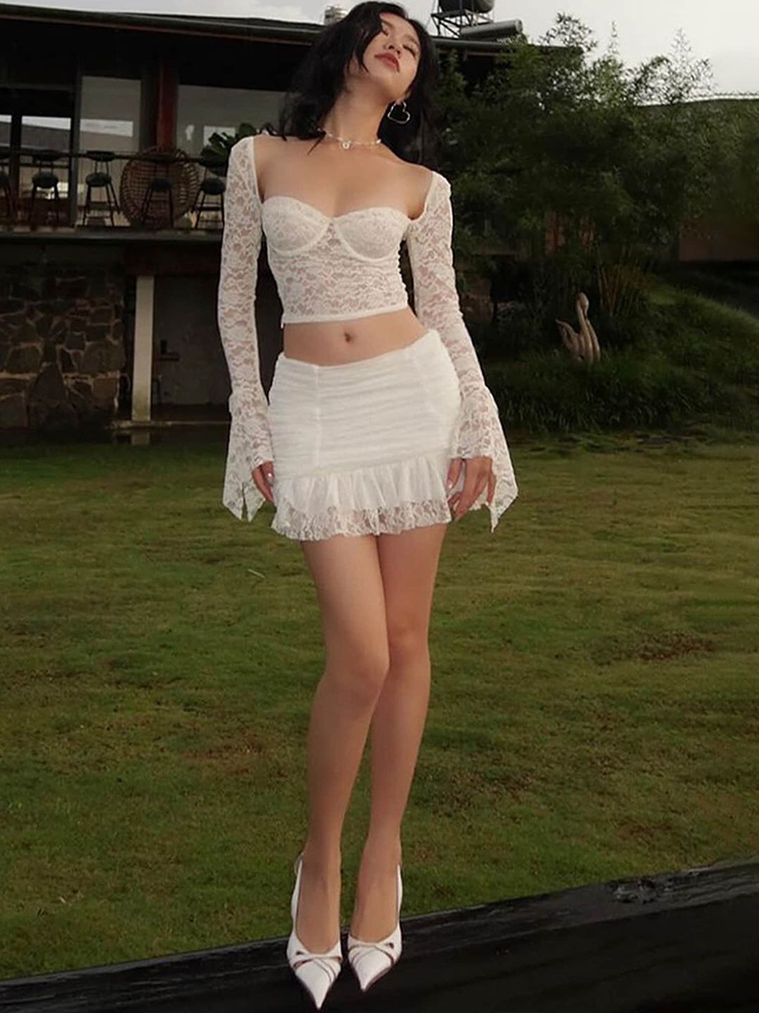 Buy LULU & SKY Off White Lace Co-Ords Set - Co-Ords for Women