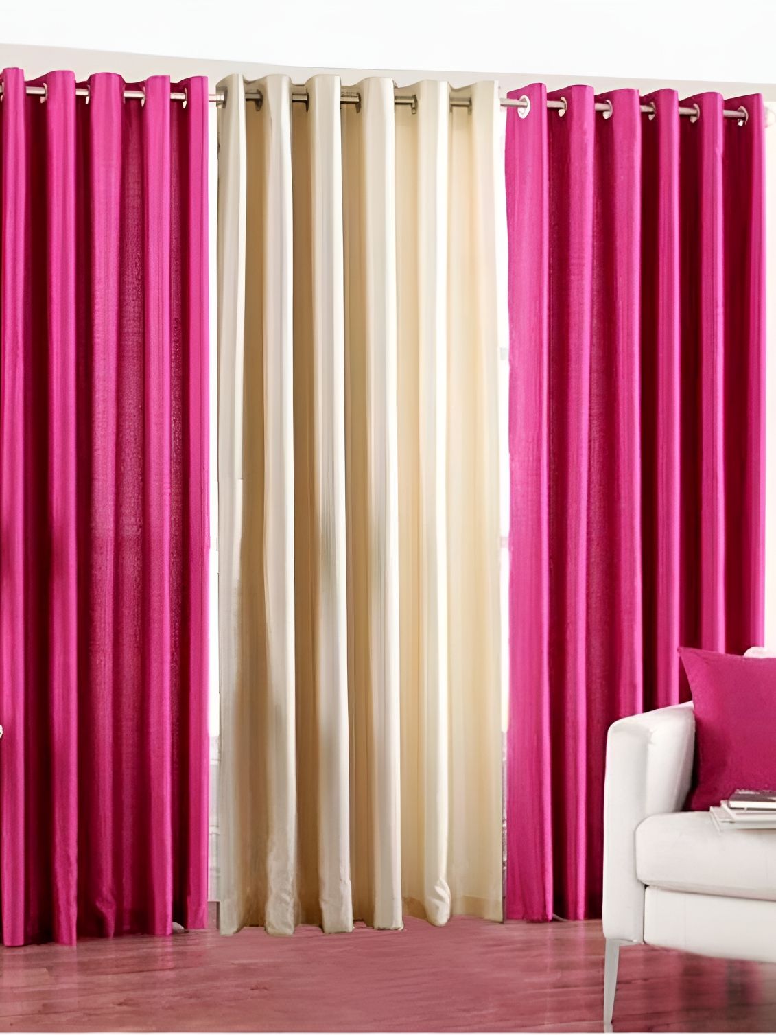Panipat Textile Hub Pink & Beige 3 Pcs Long Door Curtains