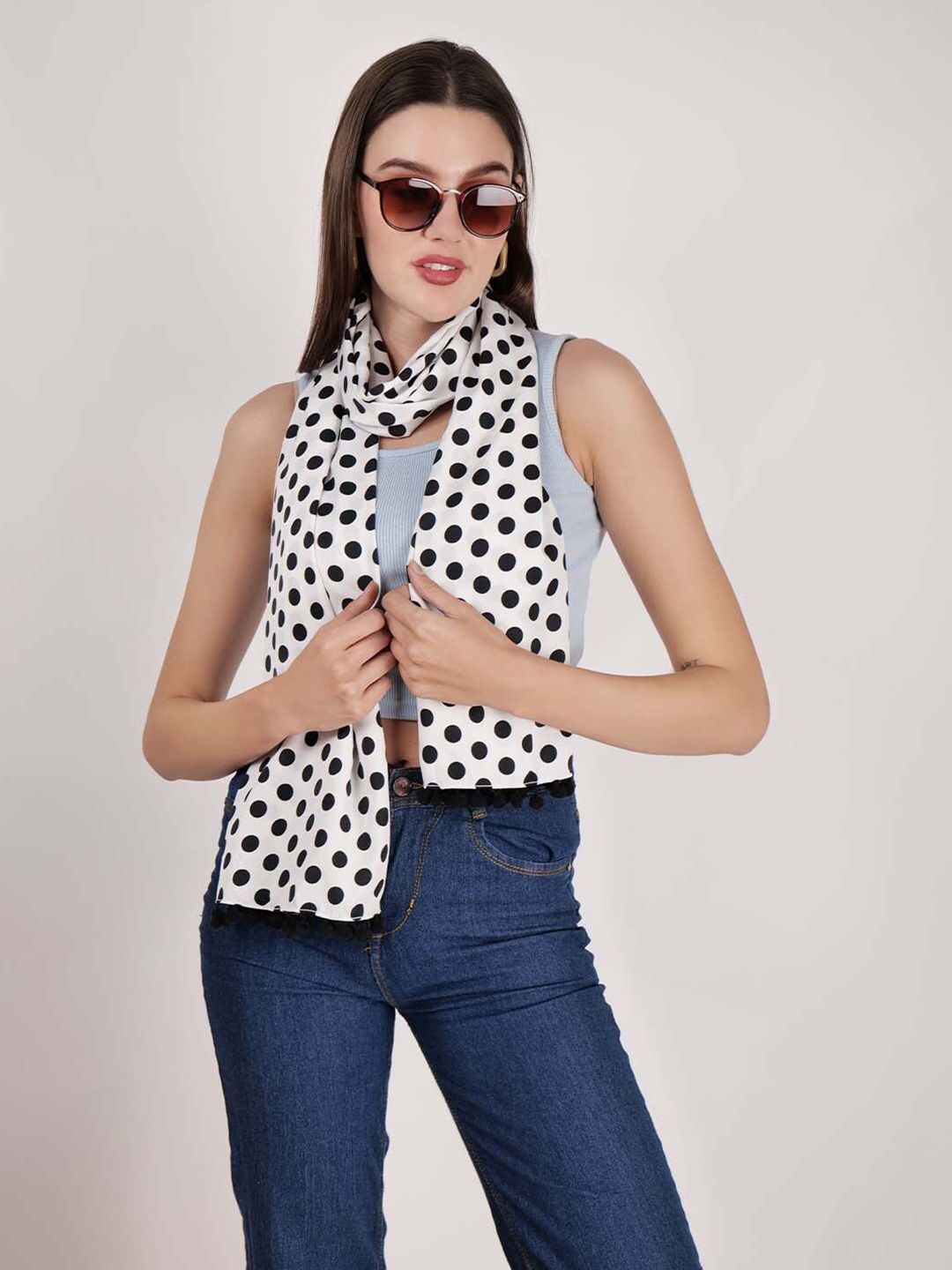 Buy DressBerry White & Black Polka Dot Printed Scarf - Scarves for