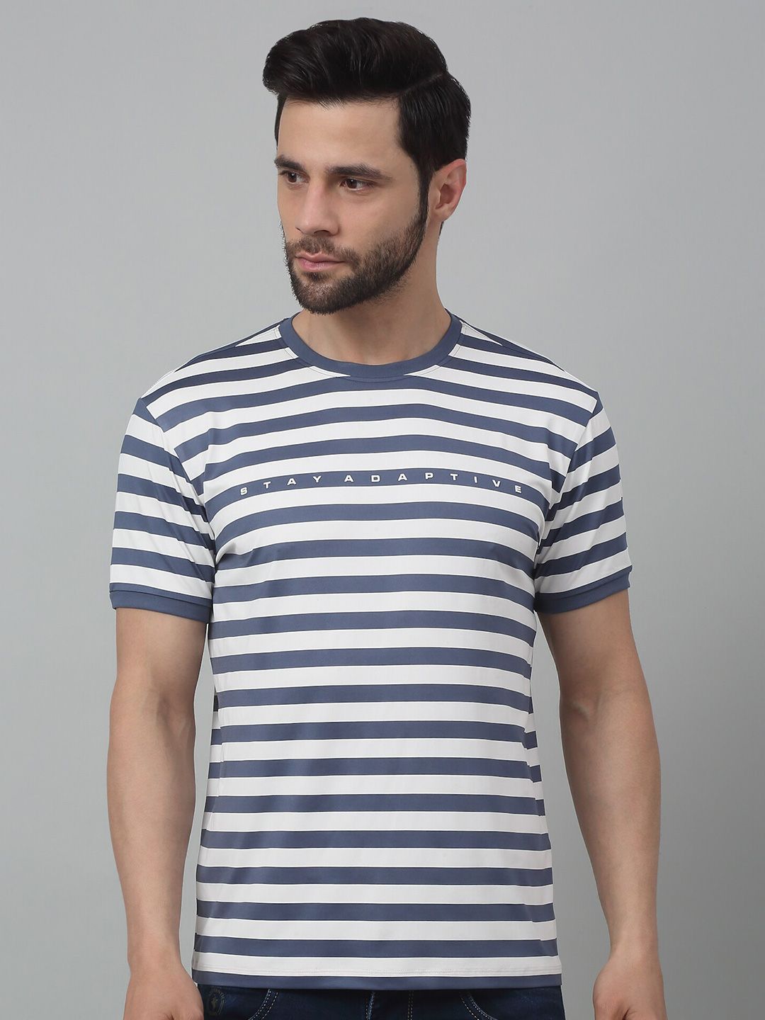 Cantabil Striped Round Neck Short Sleeves Cotton T-shirt