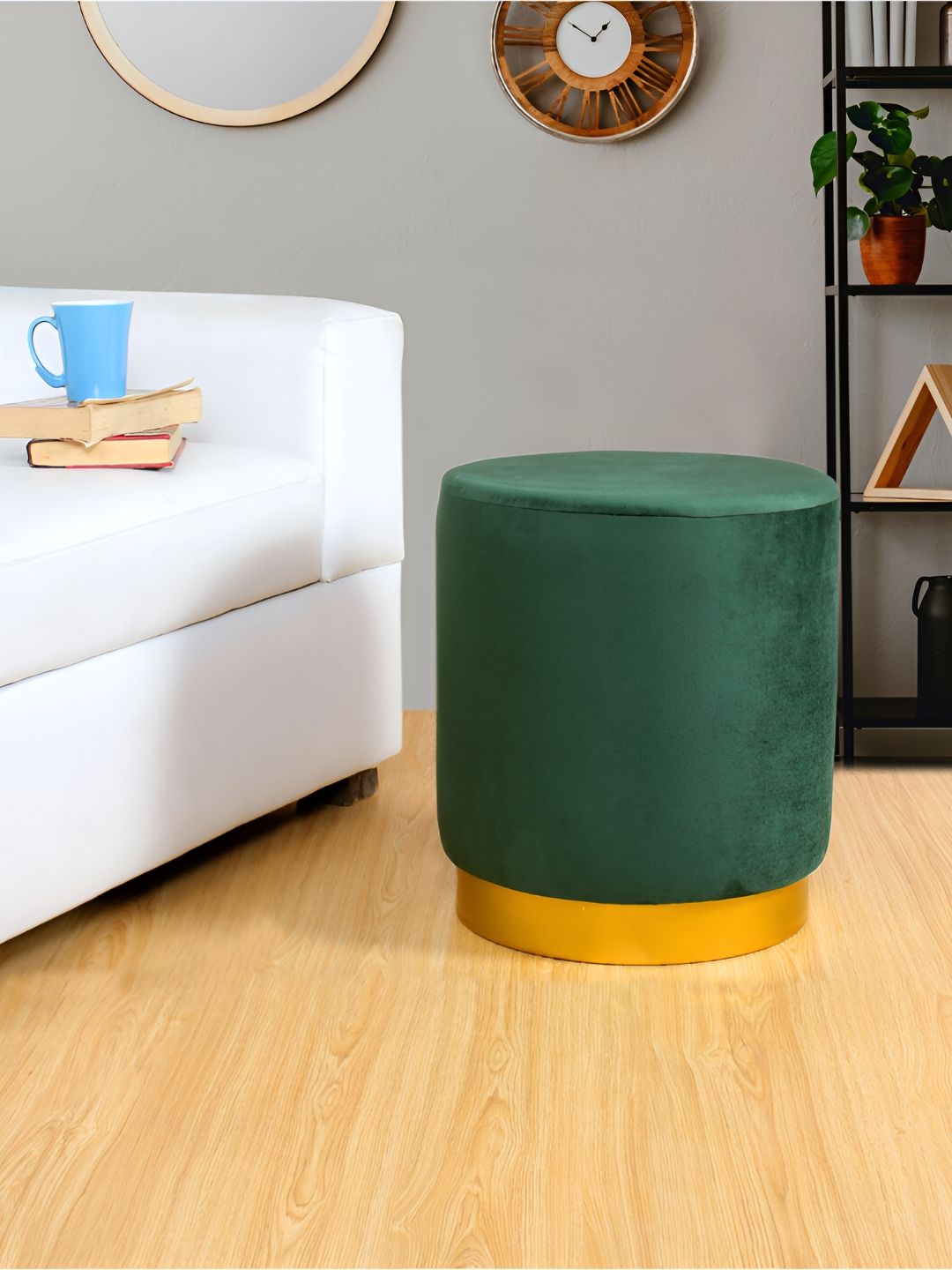 Shadowkart Green Wooden Pouffes Sitting Mudda Ottomans