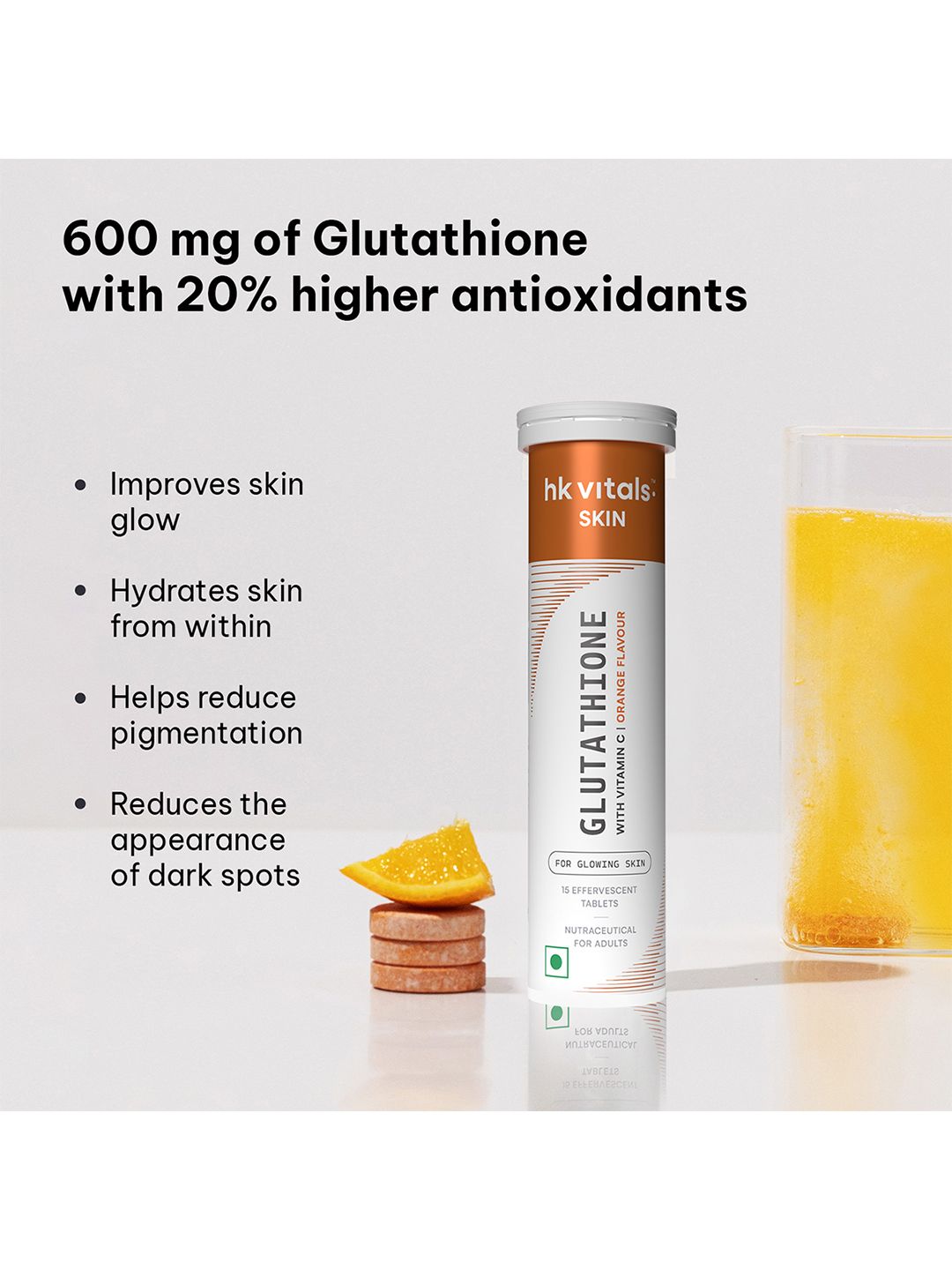Buy HK VITALS Glutathione Tablets With Vitamin C - Orange Flavour - 15  Effervescent Tablets - Skin Supplements for Unisex 27930422 | Myntra