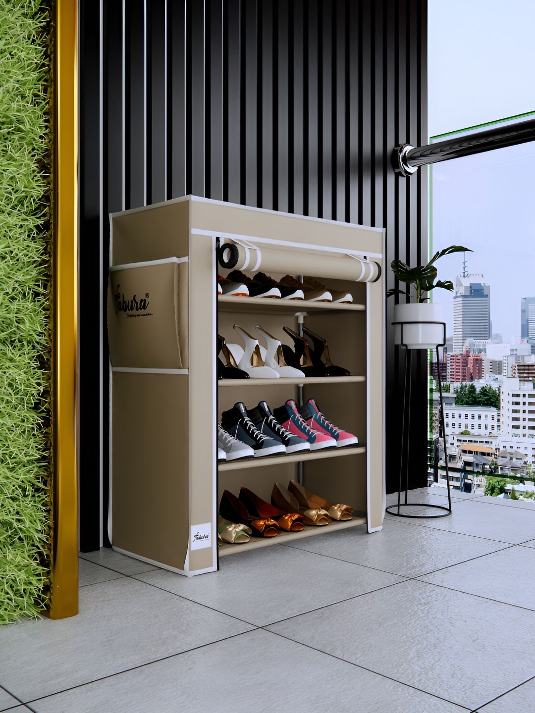Pamworld Beige 4 Layers Shoe Rack
