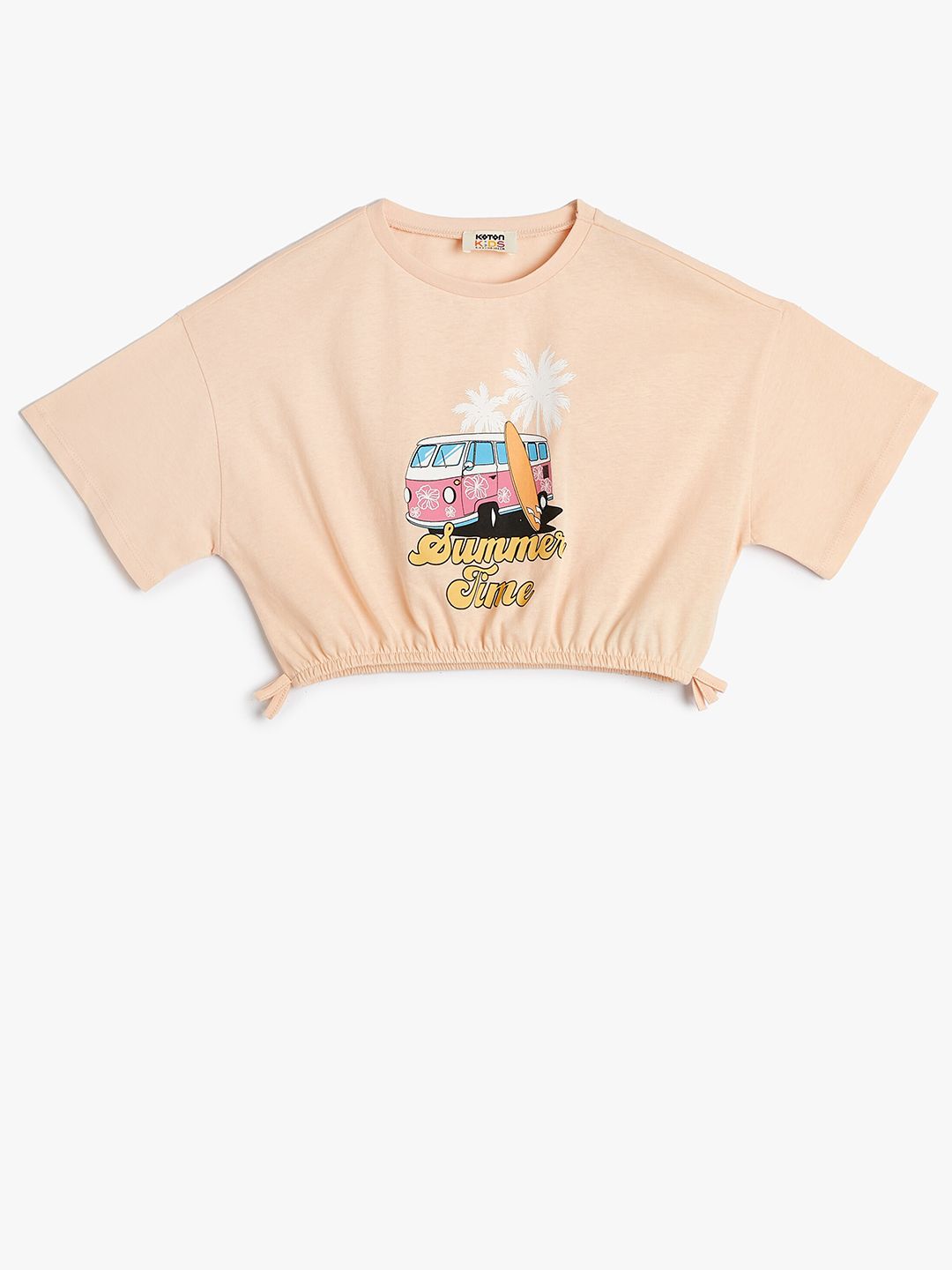Koton Girls Printed Round Neck Extended Sleeves Tie-Ups Cotton Crop Top