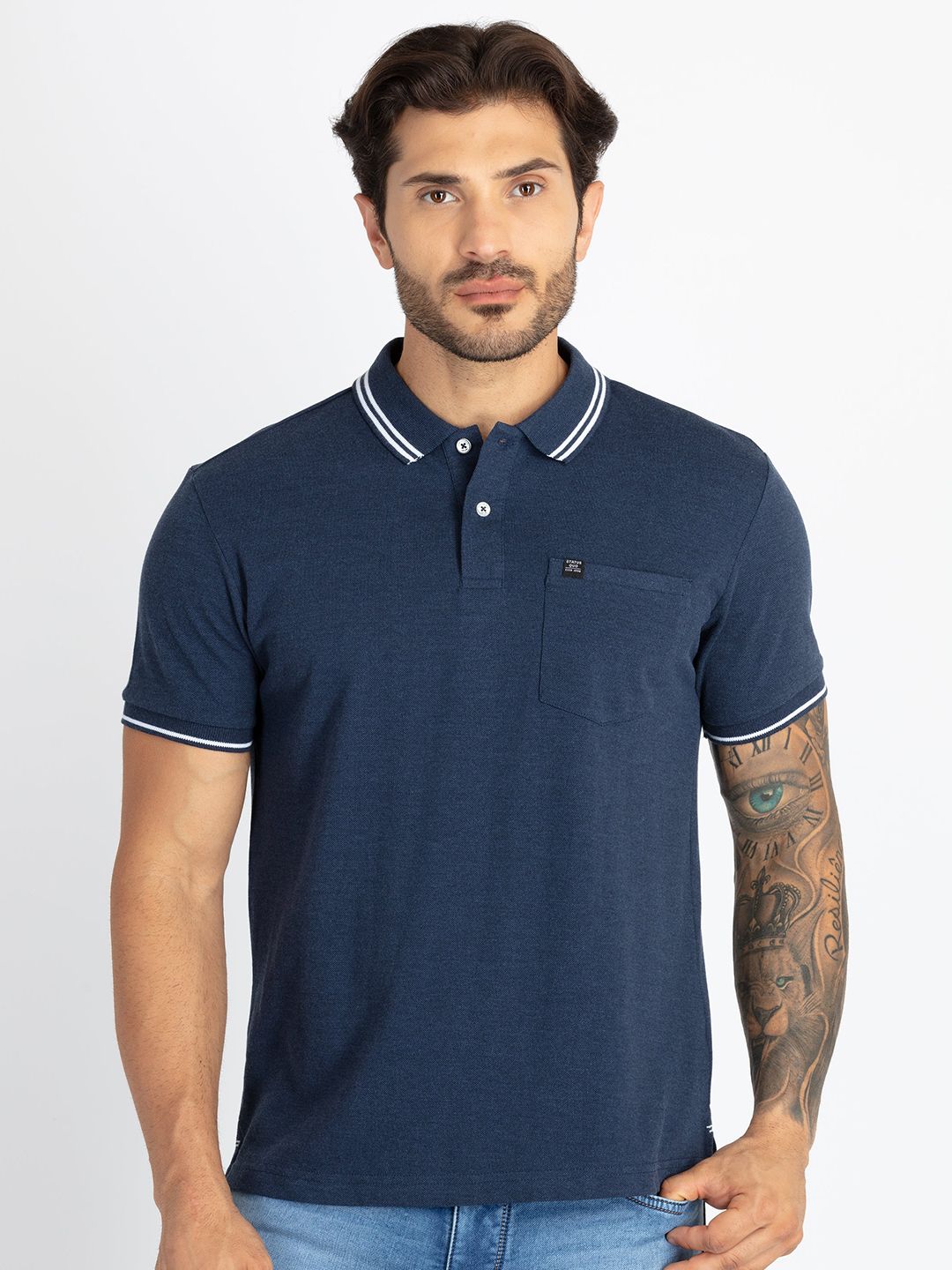 Status Quo Polo Collar Pocket Cotton Slim Fit T-shirt