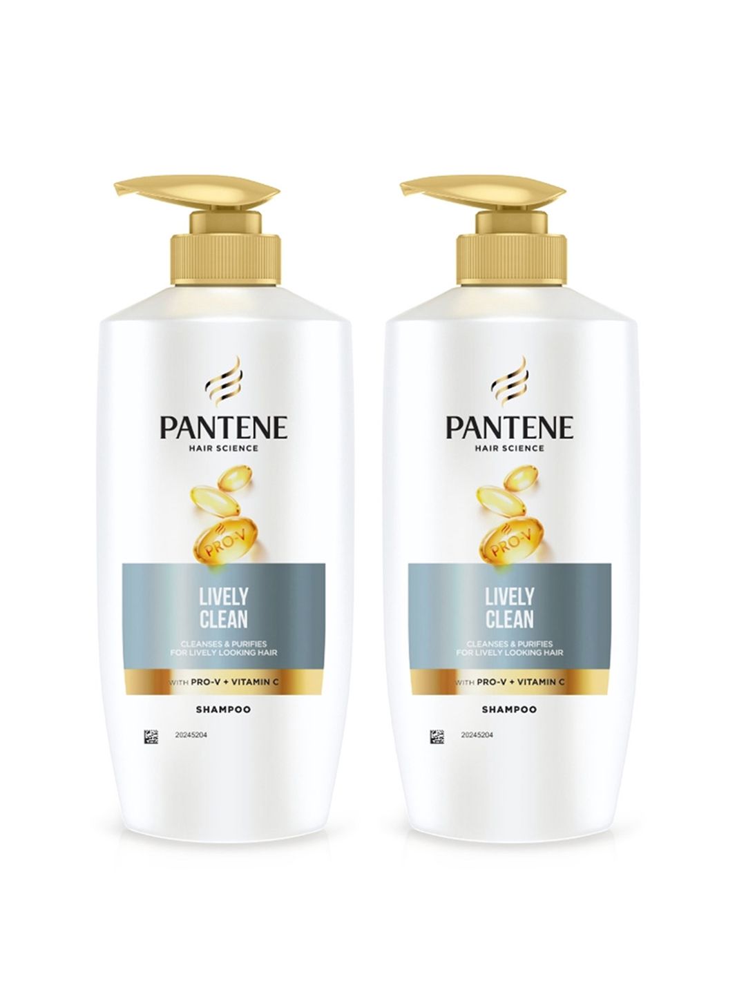 Pantene Set of 2 Hair Science Lively Clean Shampoo with Pro-Vitamins & Vit C - 650ml each