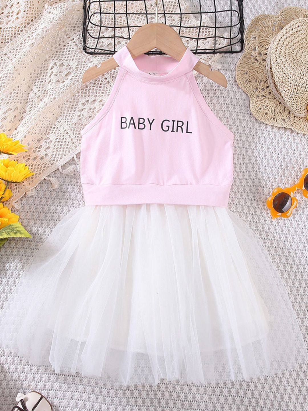 INCLUD Girls High Neck Sleeveless Fit & Flare Dress