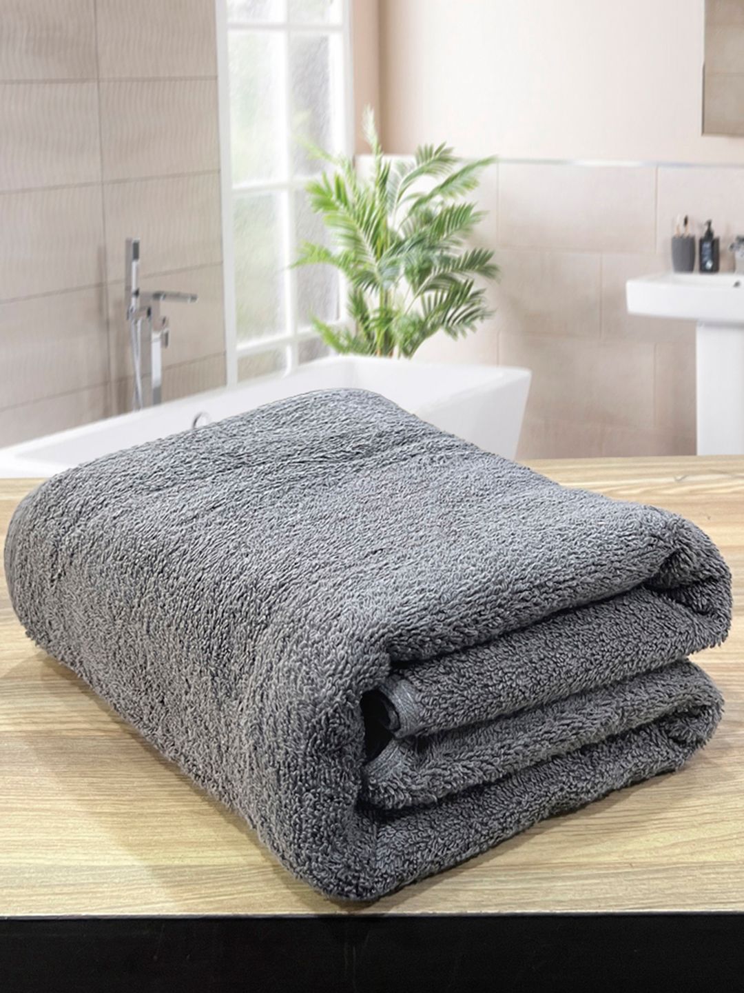 LABHAM Grey Solid Cotton 450GSM Super Soft Adult Regular Bath Towel-30x59In