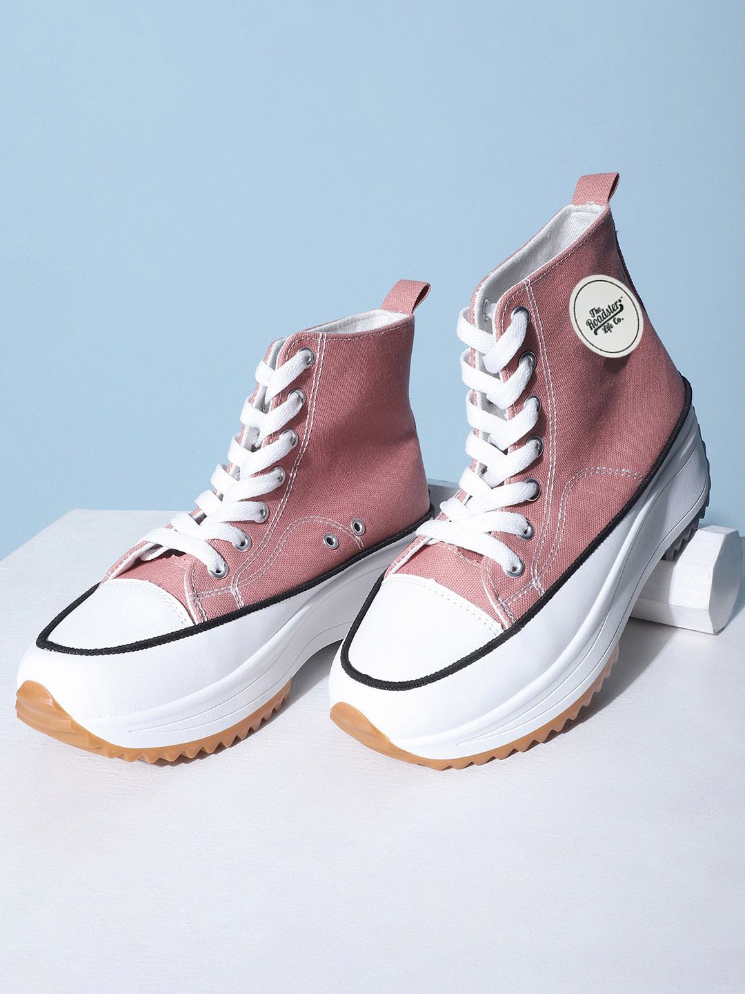 The Roadster Lifestyle Co. Women Pink Comfort Insole Canvas High-Top Lace-Up Sneakers