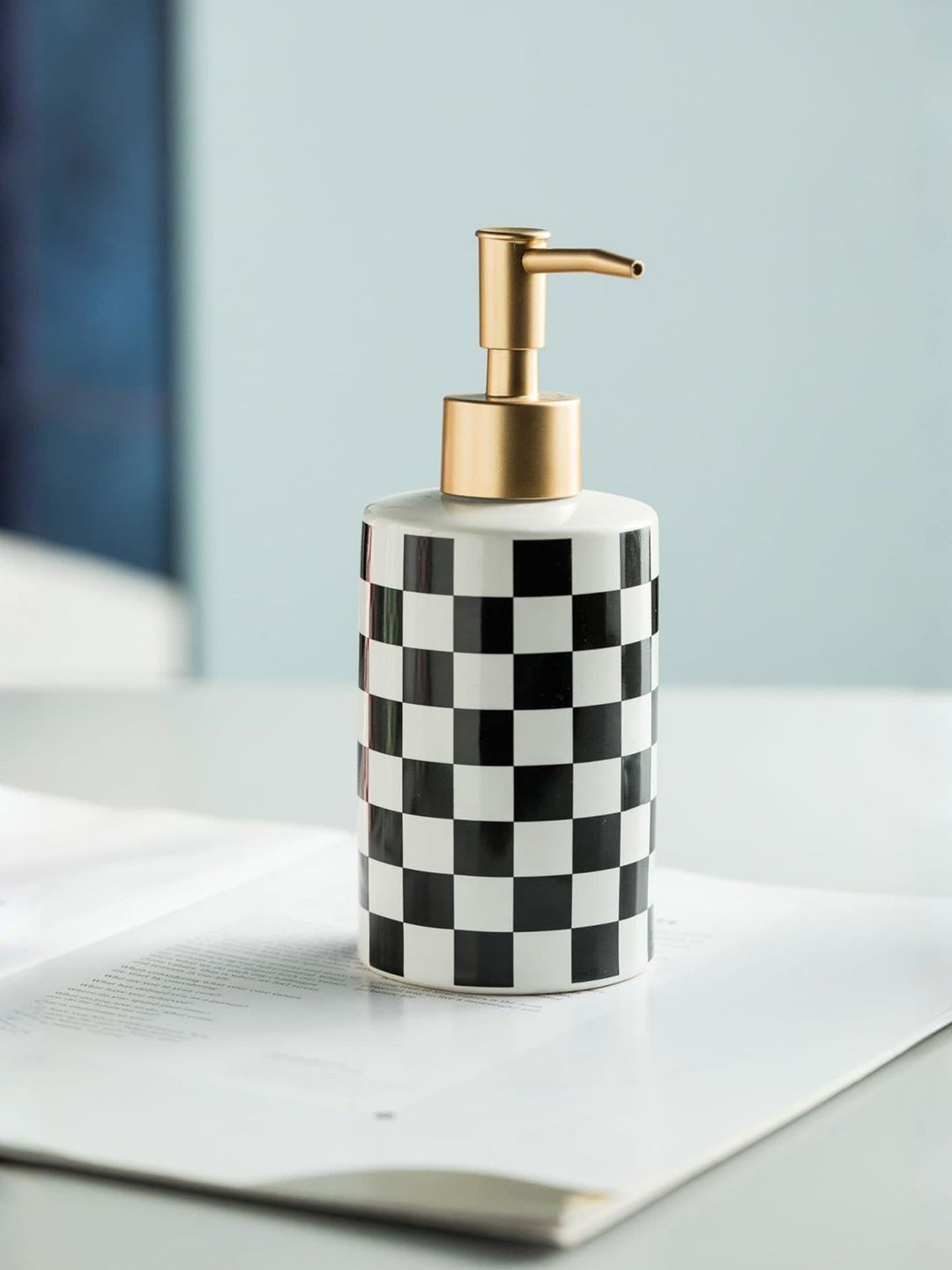 UMAI Black Geometric Printed Stoneware Soap Dispenser