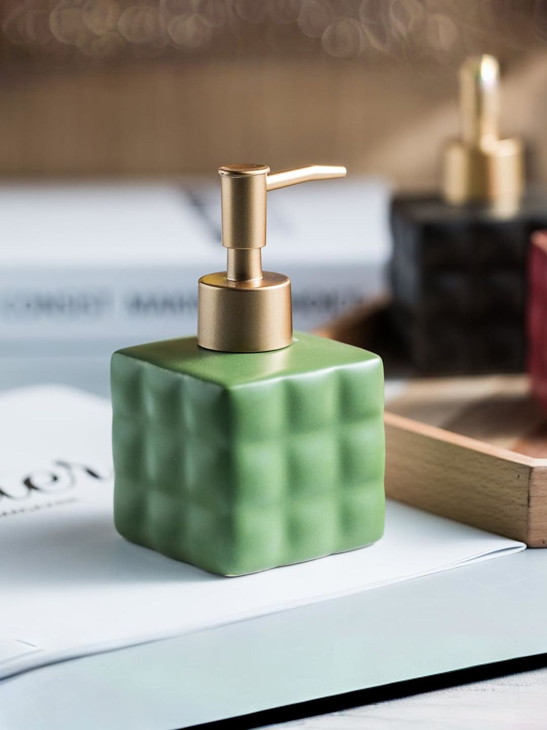 UMAI Green Textured Stoneware Soap Dispenser
