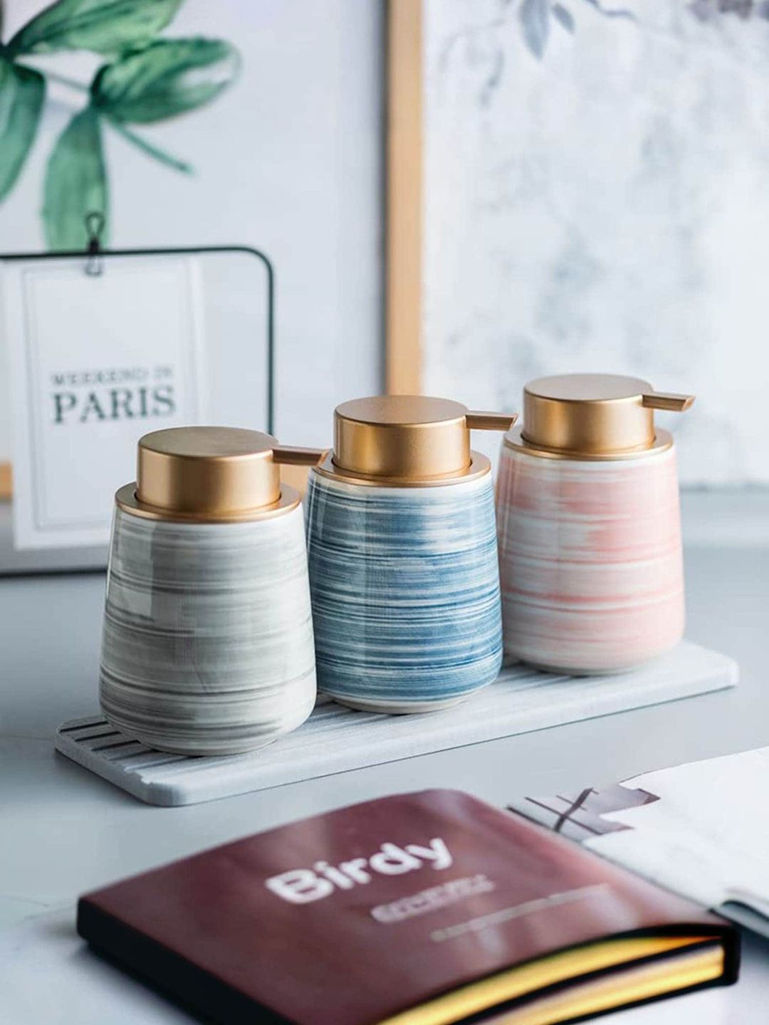 UMAI Grey Printed Stoneware Soap Dispenser