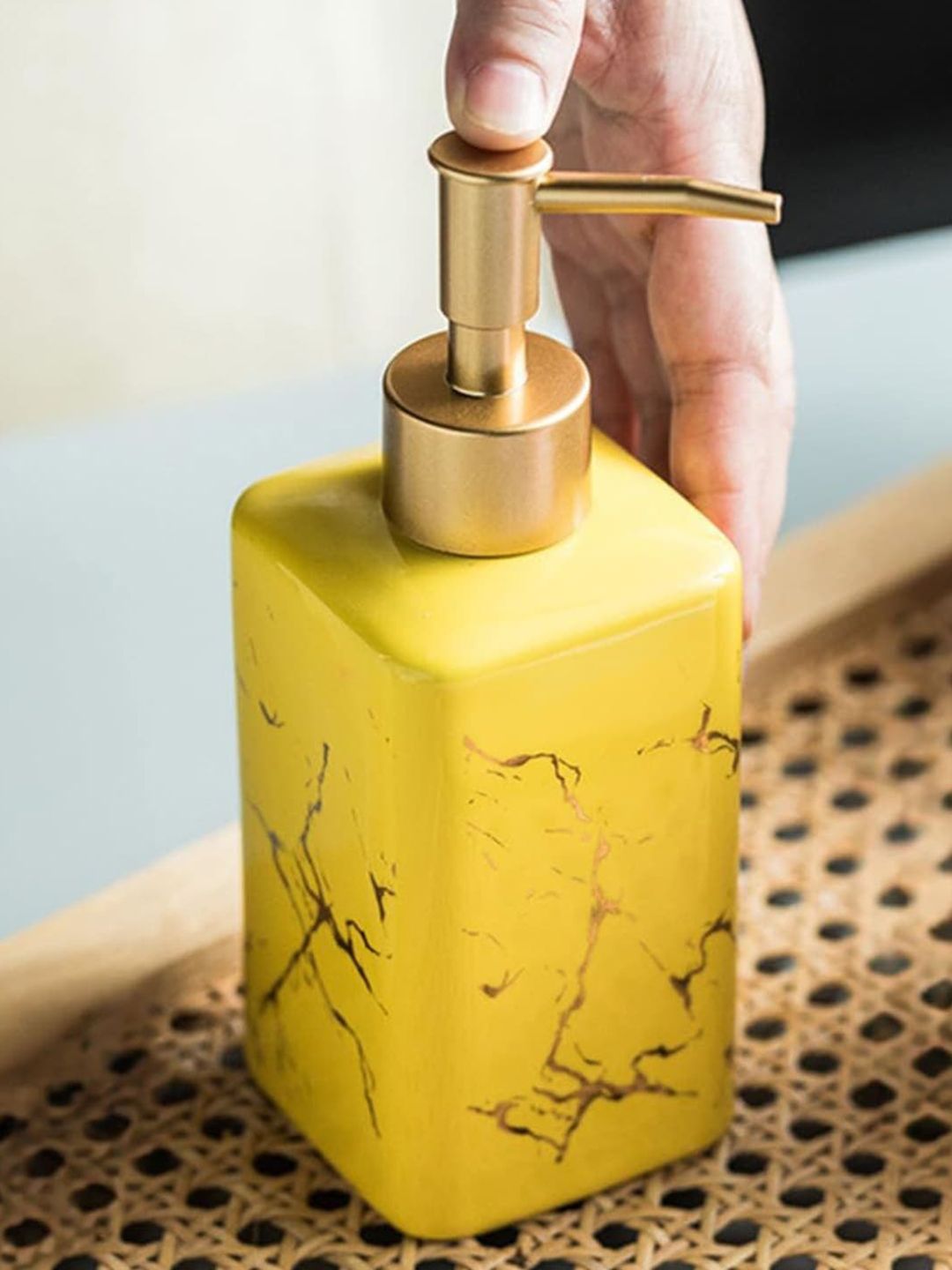 UMAI Yellow Printed Stoneware Soap Dispenser