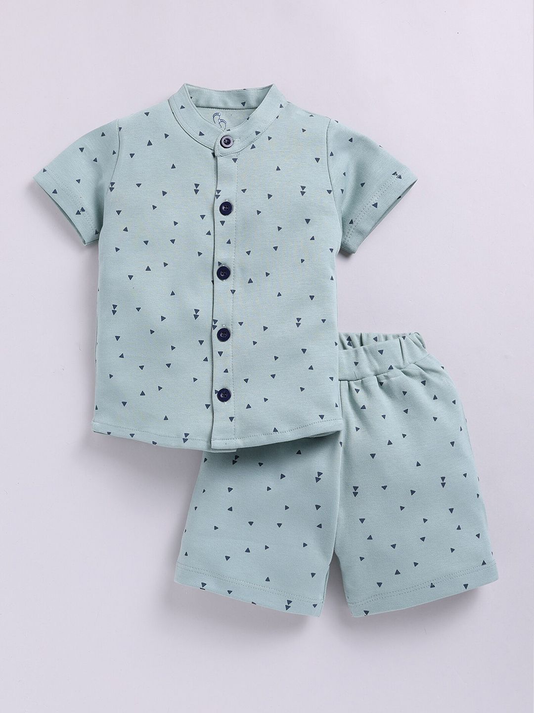 BABY GO Boys Printed Mandarin Collar T-shirt with Shorts
